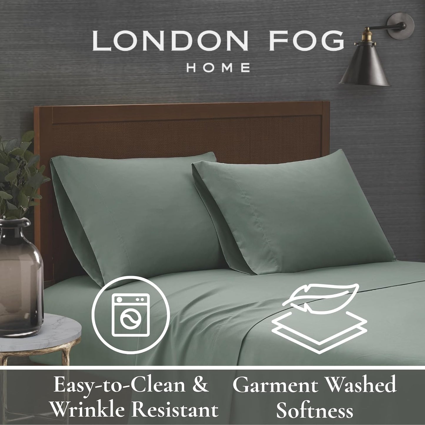 London Fog Garment Washed Solid Sheet Set White Microfiber 4-Piece Full Sheet Set, Solid Themed, Deep Pocket, Adult and Teen, Oeko-TEX Certified