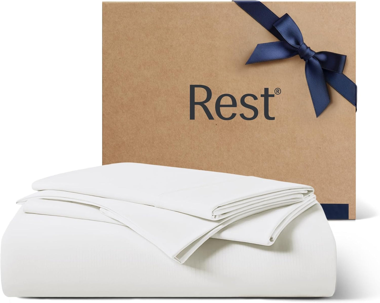 REST® Evercool®+ Starter Sheet Set, Cali King, White, Breathable Bed Sheet for Hot Sleeper and Night Sweats, with Pillowcases, Ionic+ Self-Cleaning Silver Yarn for Sensitive Skin, 3PCS No Flat Sheet