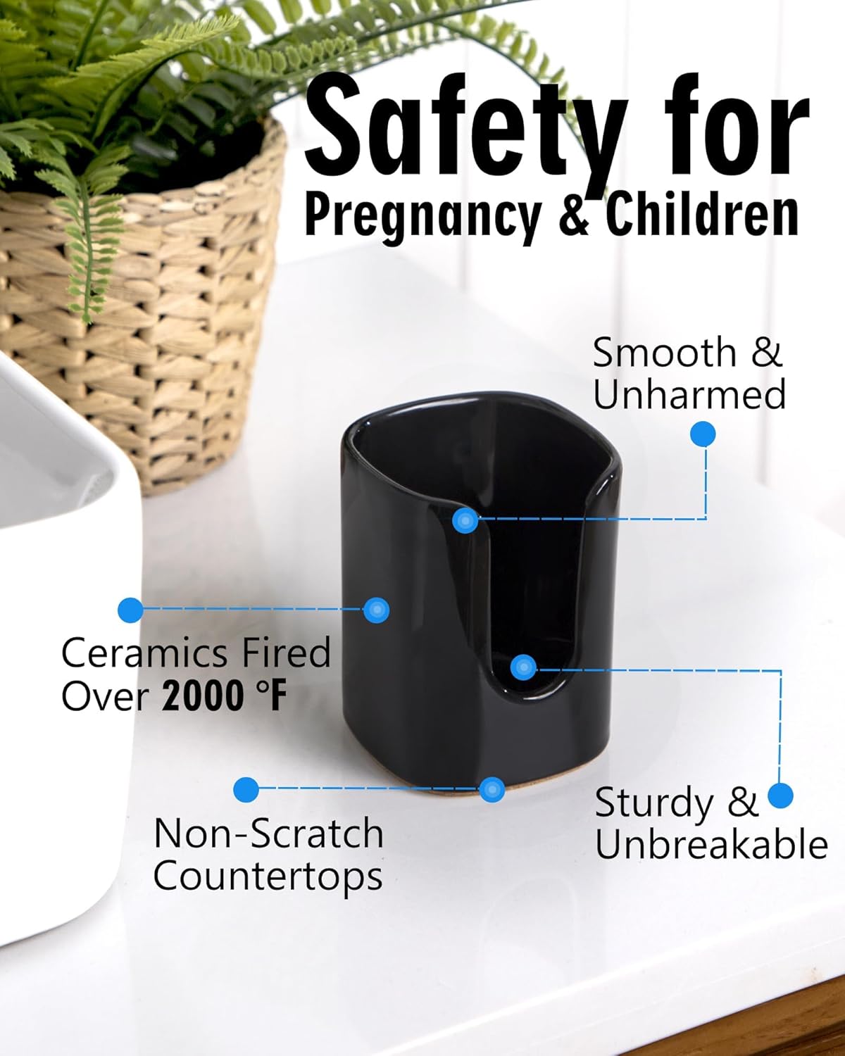 5 oz Square Ceramic Bathroom Cup Dispenser for Kids and Pregnancy - Disposable Paper Cup Holder for Mouthwash Cups on Bathroom Vanity Countertop (Black-1, 1 Pack)