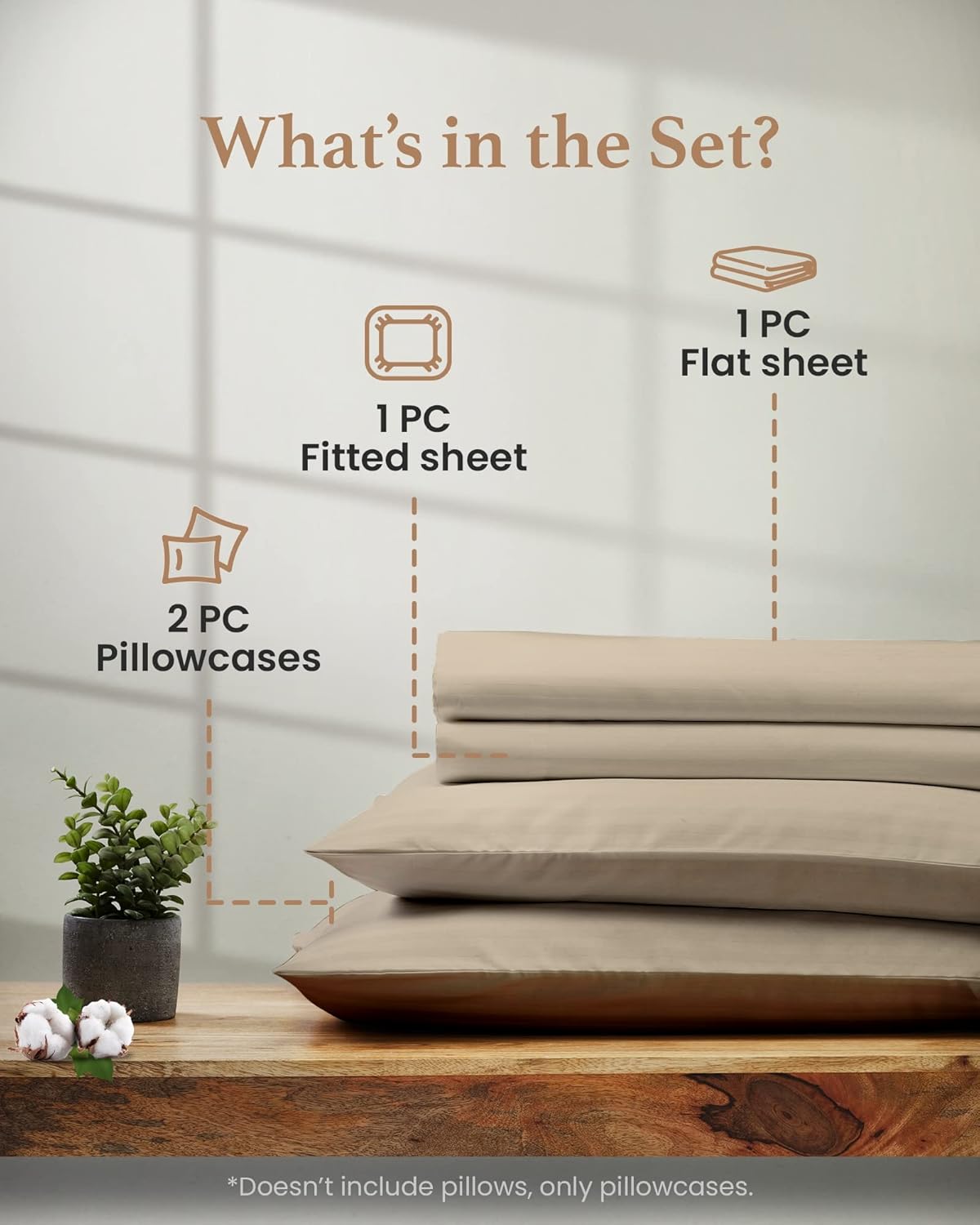 Good Sleep Bedding California King Sheet Sets - 100% Egyptian Cotton Sheets California King Size, 4Pc, Cal King Sheet Set, Soft Sateen Weave, 16" Deep Pocket California King Sheet Set - Taupe