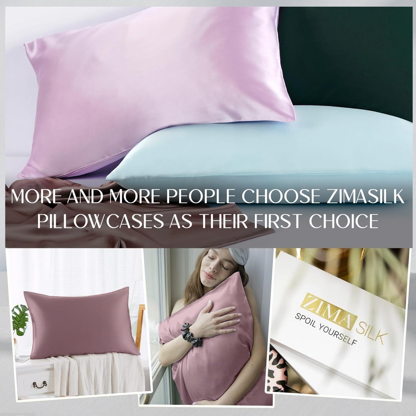 ZIMASILK 100% Pure Mulberry Silk Pillowcase for Hair and Skin Health,Soft and Smooth,Both Sides Premium Grade 6A Silk,600 Thread Count,with Hidden Zipper,1pc (King 20''x36'',Dark Mauve)