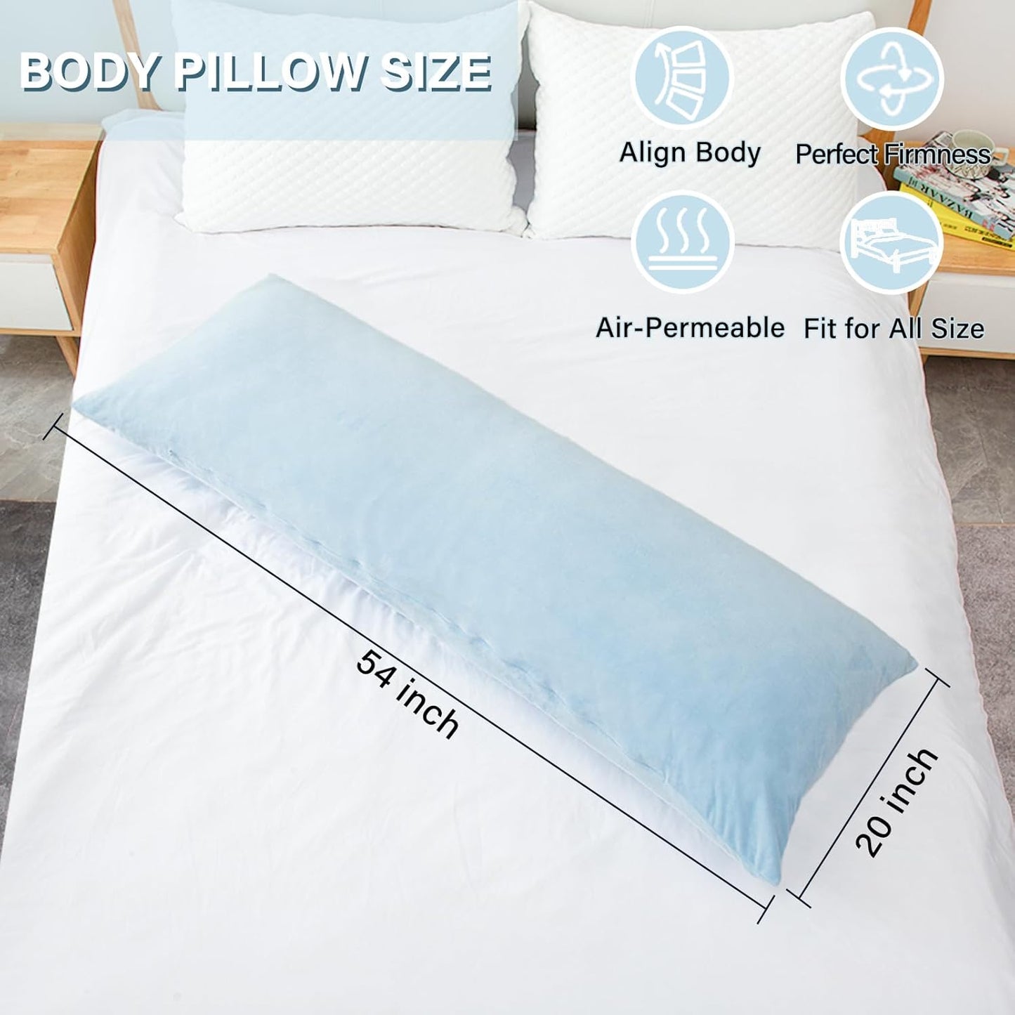 Body Pillow, Memory Foam Body Pillows for Adults Sleeping, Long Pillow for Bed, Big Large Firm Full Body Pillow for Side Sleeper, 20x54 Inch, Light Blue