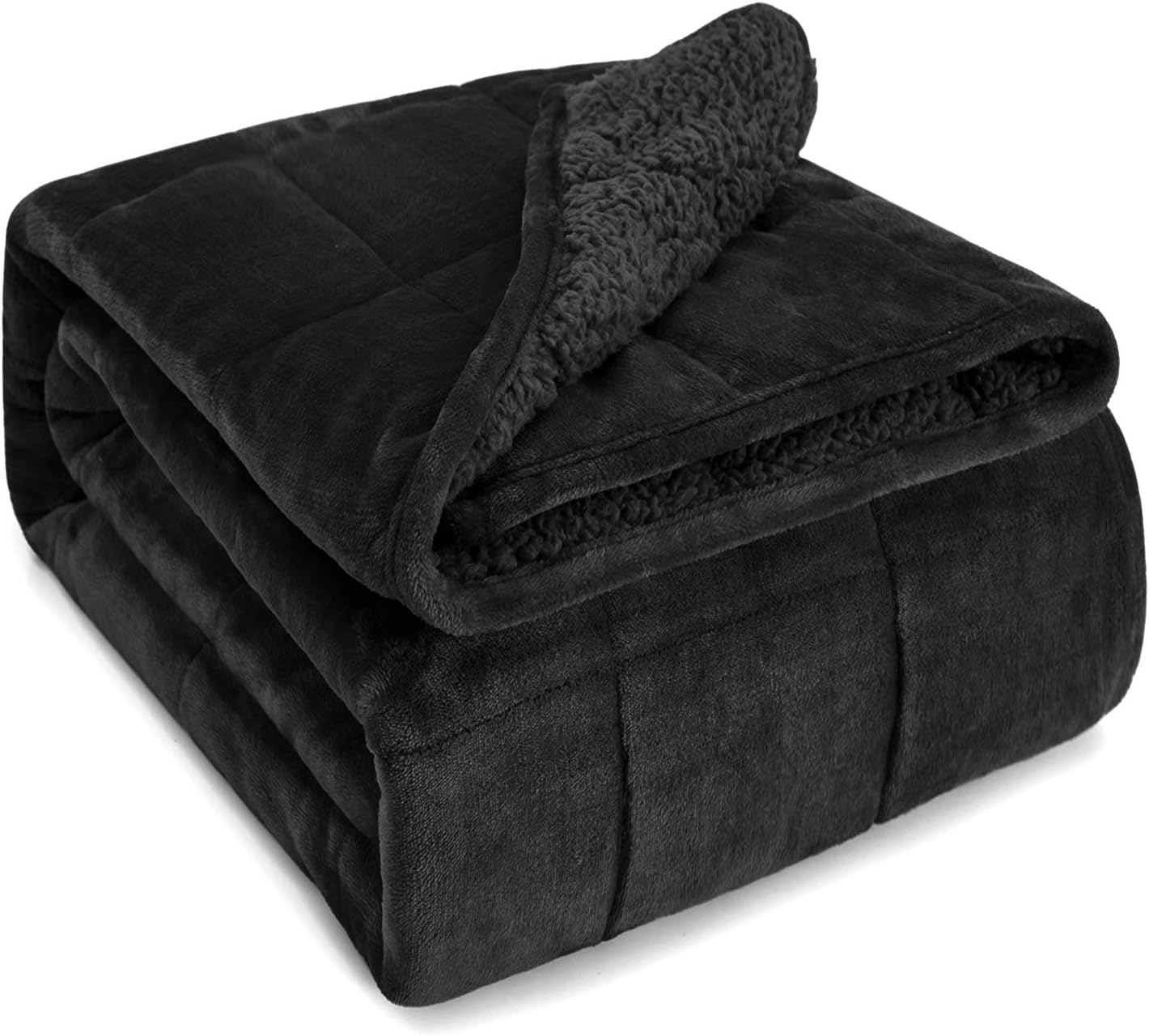 Sivio Sherpa Fleece Weighted Blanket for Adult, 15lbs Heavy Fuzzy Throw Blanket with Soft Plush Flannel, Reversible Twin-Size Super Soft Extra Warm Cozy Fluffy Blanket, 48x72 Inch Dual Sided Black