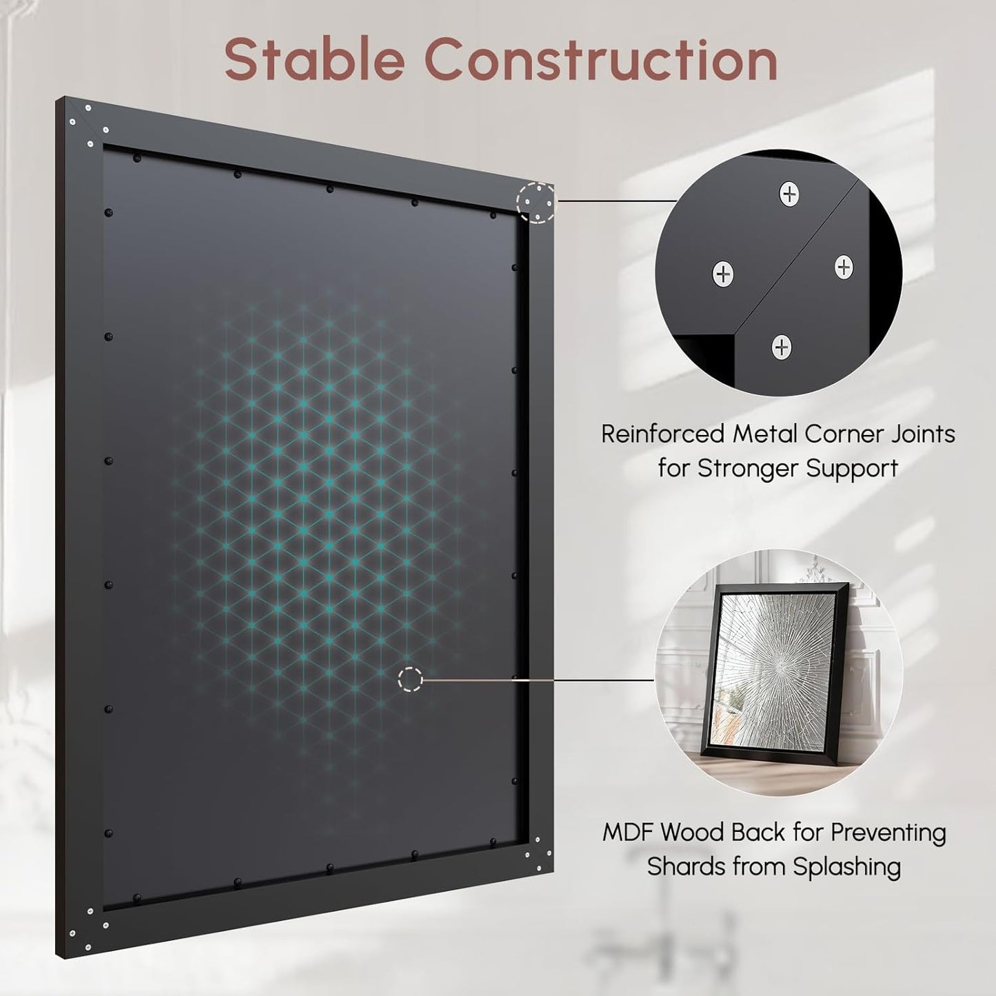 USHOWER Black Bathroom Mirrors for Over Sink, 30x40 Inch Beveled Rectangular Bathroom Vanity Mirror, Brushed Thick Aluminum Framed, Anti-Rust, 4mm Copper-Free Silver Wall Mirror