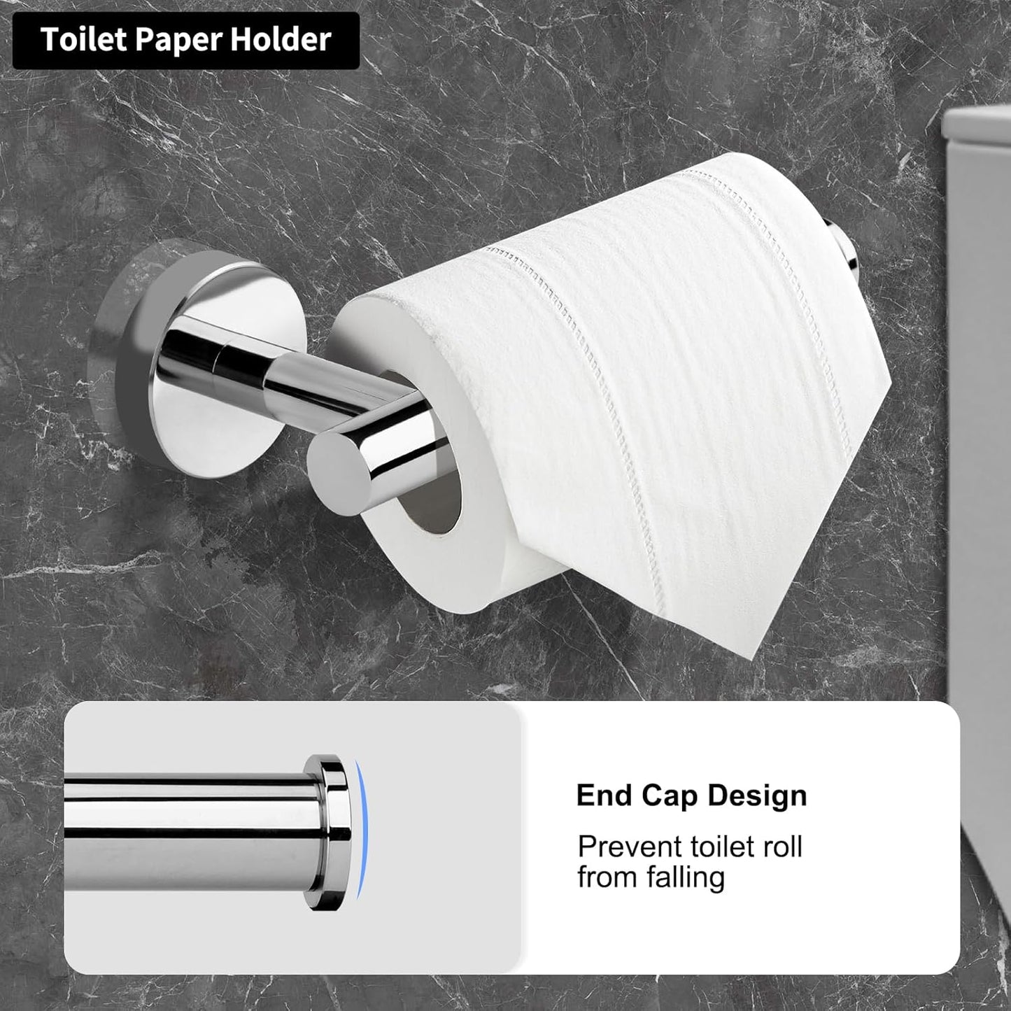 4-Piece Polished Chrome Bathroom Hardware Set - Toilet Paper Holder and Hand Towel Holder, Towel Ring Wall Mounted, Stainless Steel Accessories Set - Silver