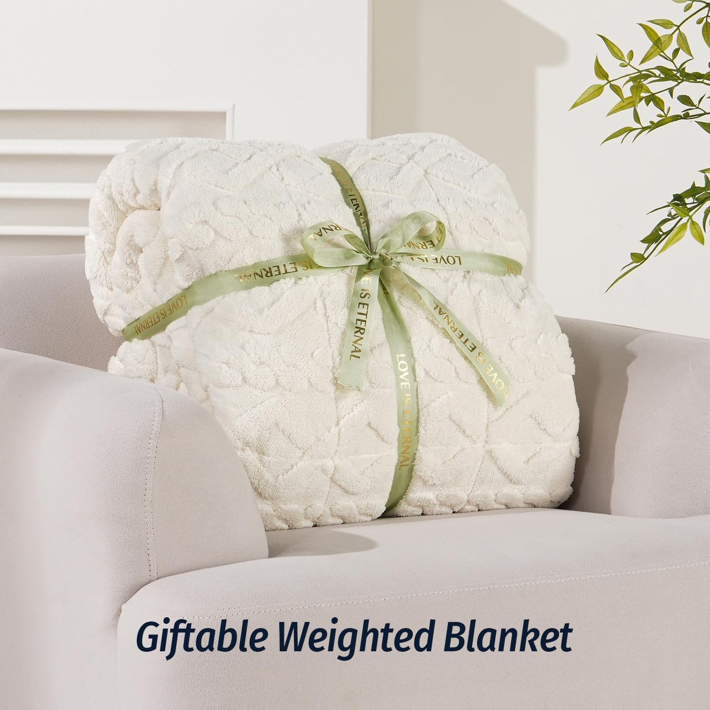 Wemore Weighted Blanket for Adults Twin Size 15 lbs, Dual Sided Soft Fuzzy Jacquard Sherpa Weighted Blankets for Sleeping, Cozy Fluffy Knitted Heavy Blanket for Couch Bed, Cream White, 60 x 80 inches