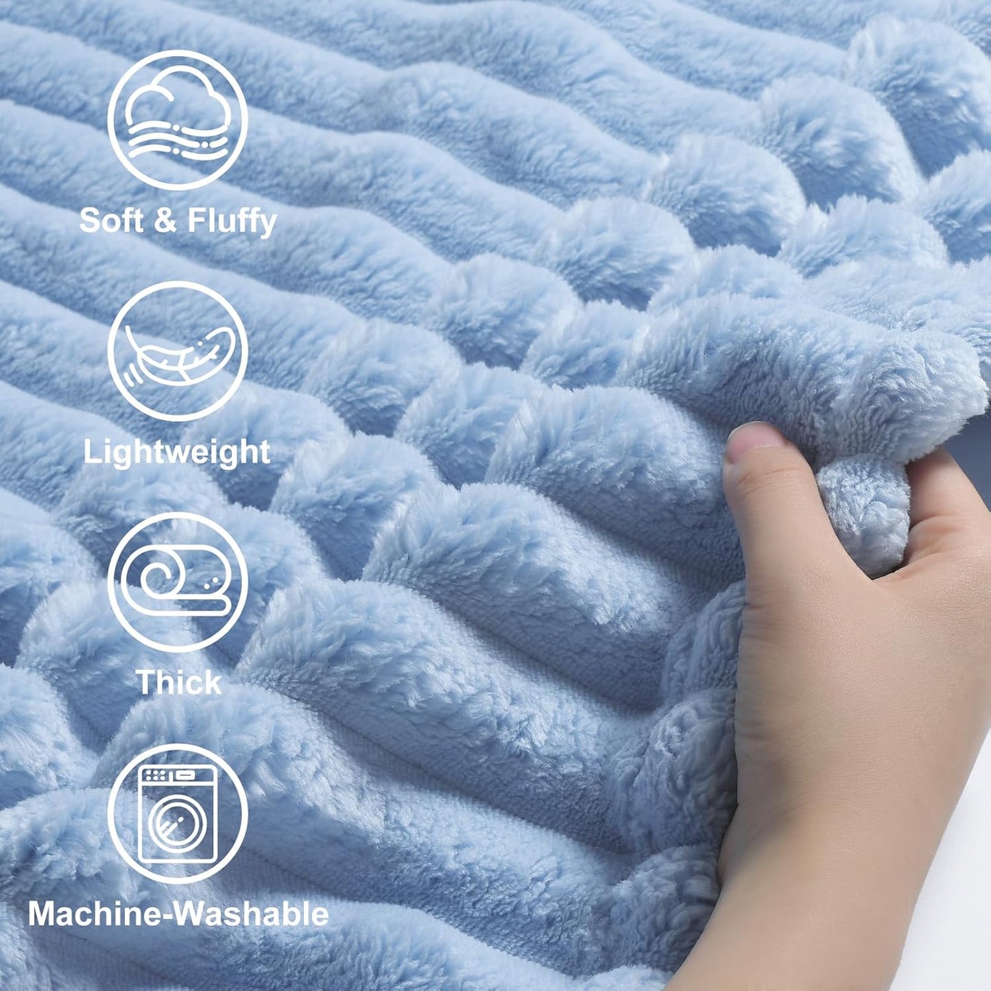 decorUhome Christmas Soft Fleece Blue Grey Twin Blanket for Bed, Cozy Fluffy Plush Flannel Striped Throws for Couch Sofa, Lightweight Decorative Ribbed Fuzzy Blanket for Woman, 60x80 Inches