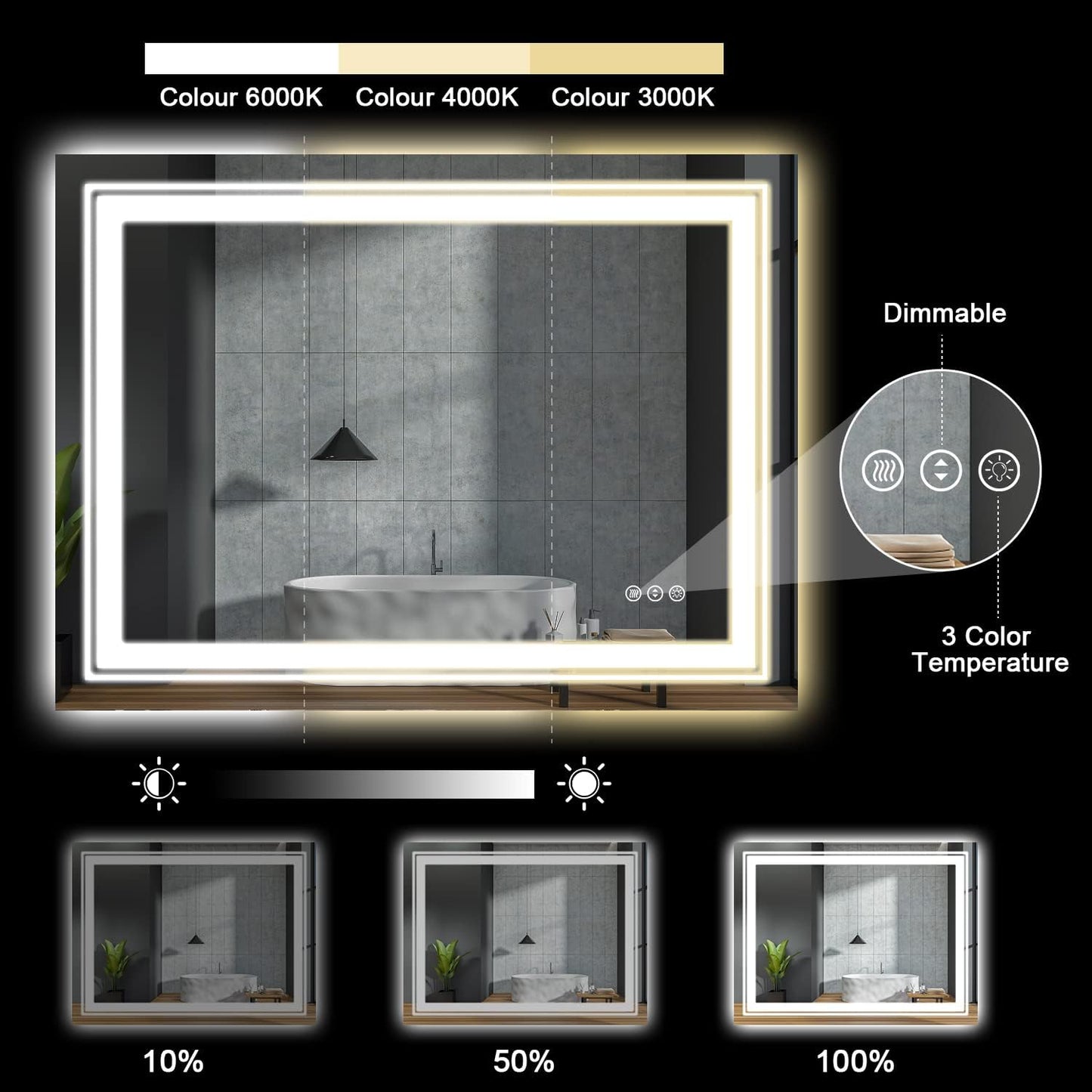 39x31 LED Bathroom Mirror with Front and Backlight, Dimmable Lighted Bathroom Vanity Mirror with Anti-Fog, Memory Function,Tempered Glass(Horizontal/Vertical)