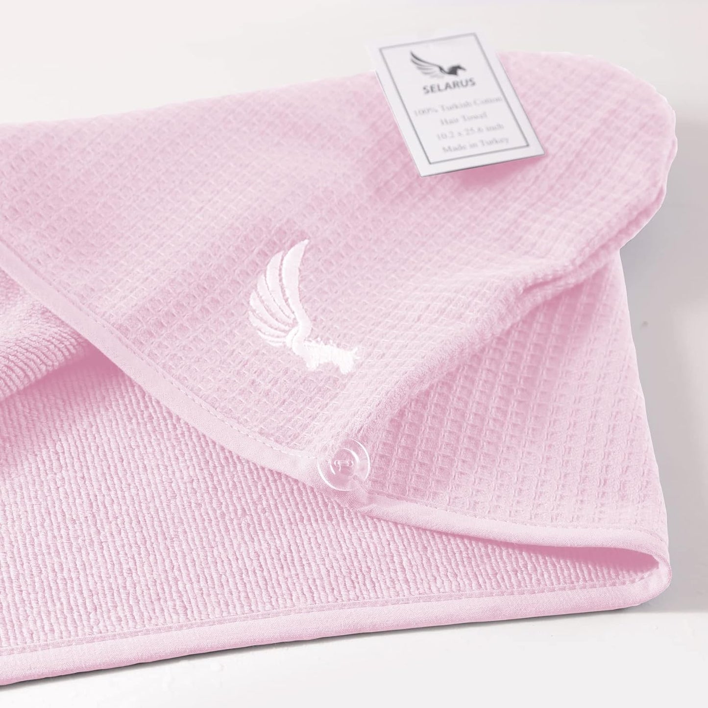 100% Turkish Cotton Hair Towel Wrap for Women,Non Microfiber,Super Absorbent,AntiFrizz,Plopping Hair Drying Waffle Bath Towels for Curly,Long&Thick Hairs,Head Wrap,2 Pack10x26inc (Pink+Blue)