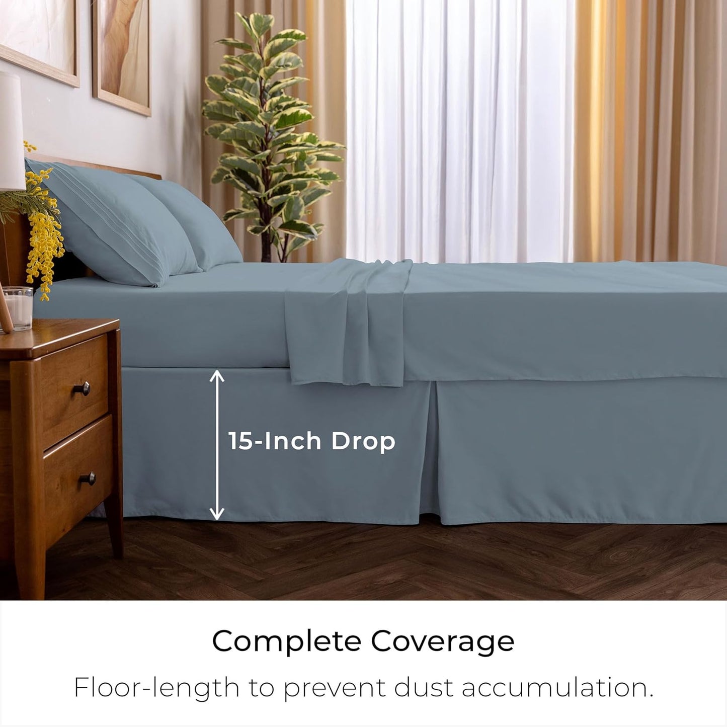 Mellanni Bed Skirt Full Size - Bed Skirting - 15-Inch Tailored Drop Pleated Dust Ruffle - Hotel Luxury Bedding - Wrinkle, Fade, Stain Resistant - 1 Bedskirt (Full, Blue Hydrangea)