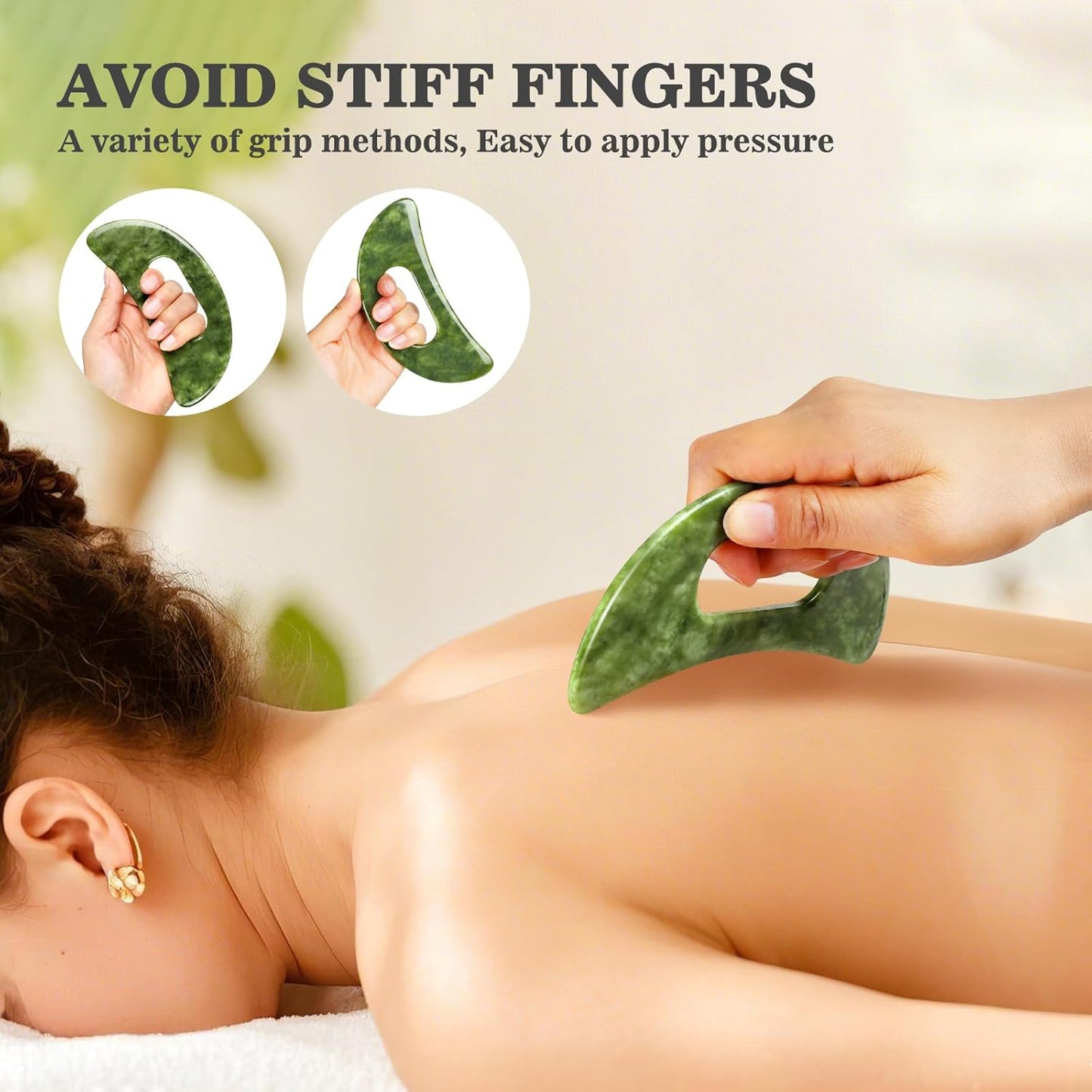 2 PCS Jade Stone Gua Sha Massage Tool, Large Guasha Muscle Scraper Tools Set with Handle Muscle Scraping Massage Tools S Shaped Anti Cellulite Spa Acupuncture Tools for Lymphatic Drainage