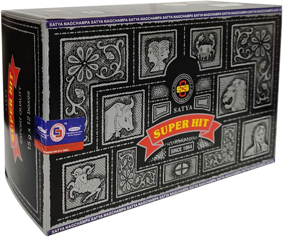 Super Hit Incense Sticks 15g x 12 and Incense Stick Holder Bundle Insence Insense Satya