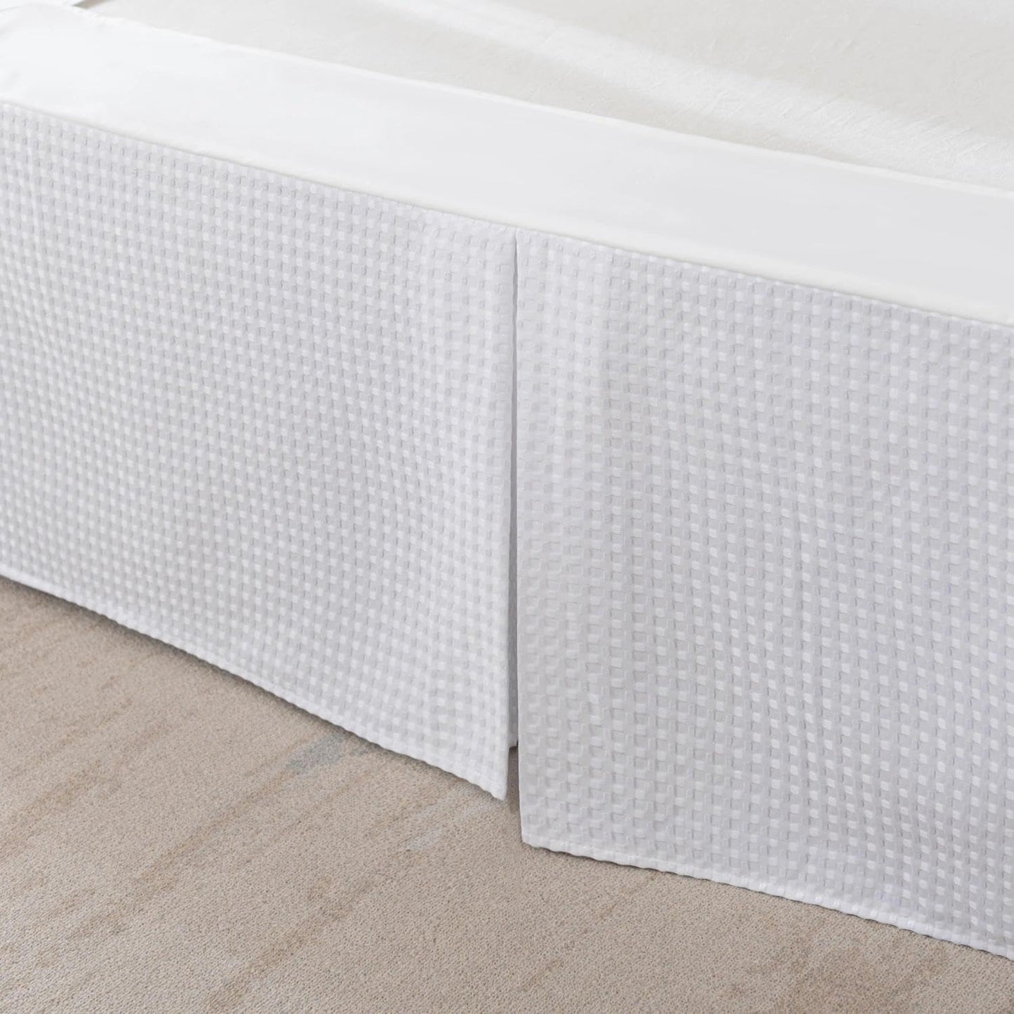 Twin Bed Skirt, Wrap Around Bed Skirt with Pleated Corner, 12 Inch Drop Pleated Waffle Weave Bedskirts, Anti-Slip, Microfiber, White, 12'' Twin