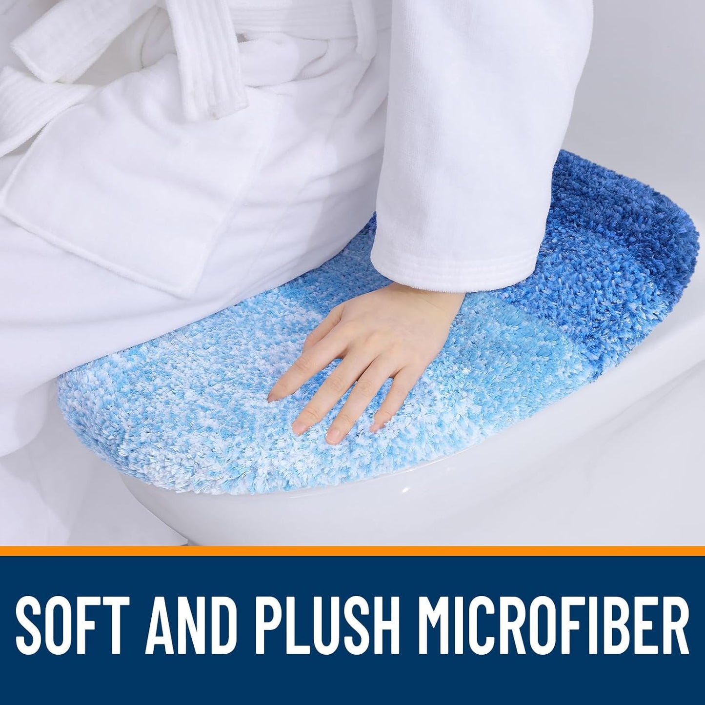 OLANLY Soft Microfiber Bathroom Toilet Lid Cover, Machine Washable Covers, 17.5x15, Stays in Place Rubber Backing, Fits Most Round, Elongated and Oblong Lids, Accessories Decor, Light Royal Blue