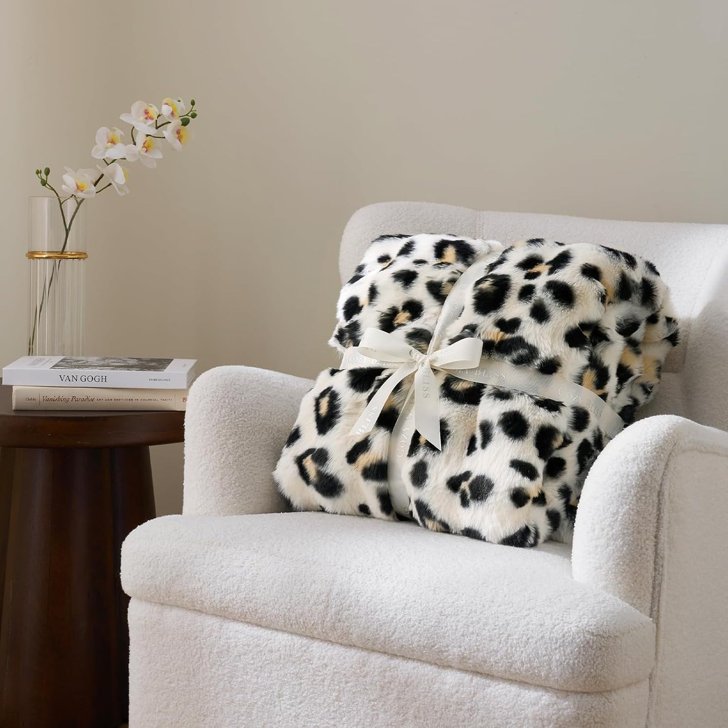 Cozy Bliss Leopard Print Faux Fur Throw Blanket for Couch, Fuzzy Soft Plush Thick Bubble Cheetah Blanket for Sofa Bedroom Living Room, 50x60 Inches