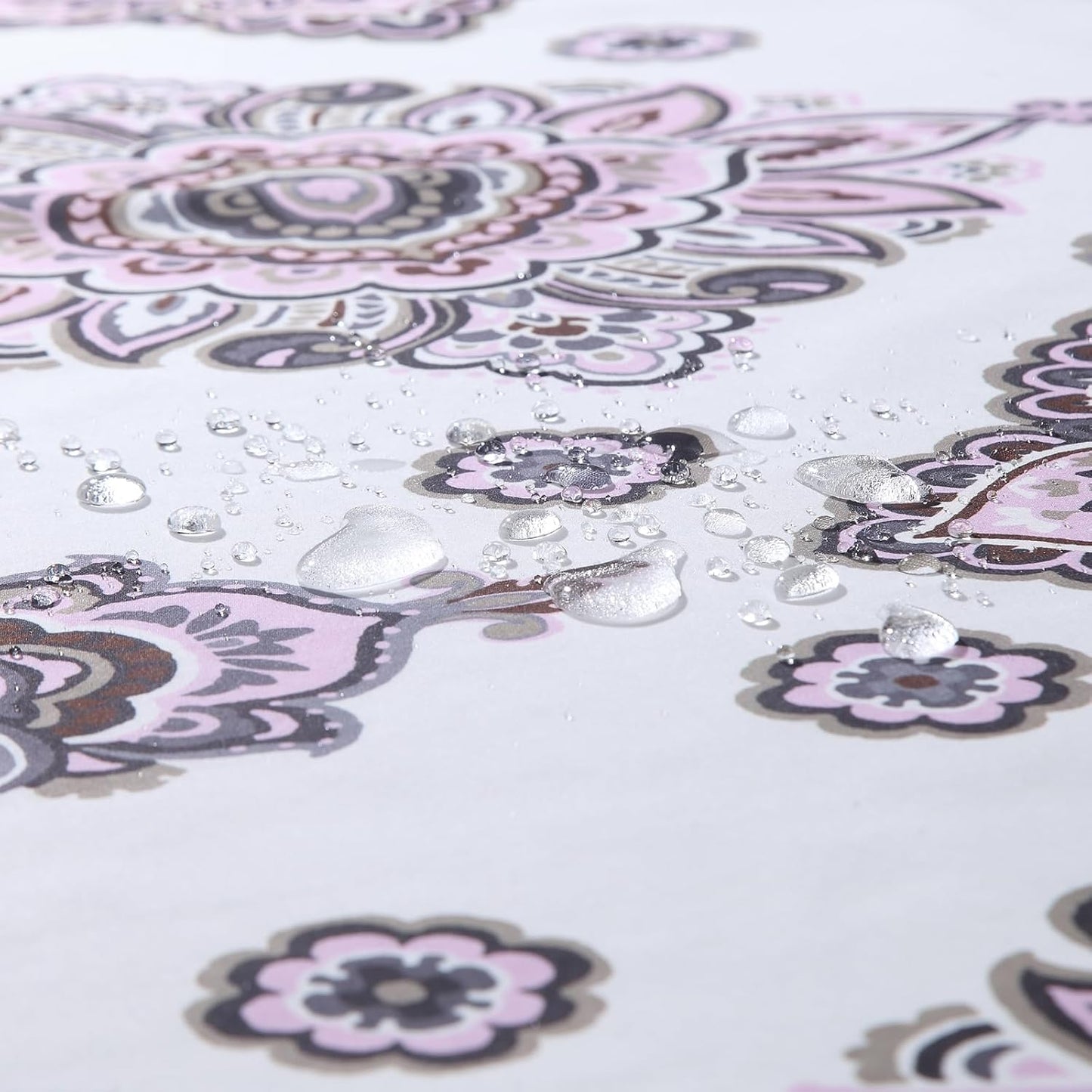 Long Shower Curtain, Luxury White Bath Curtain with Baroque Brown & Pink Paisley Medallion Print, Waterproof Plush Polyester Fabric, 72" W x 78" H