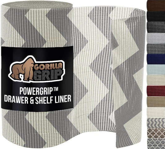 GORILLA GRIP powerGRIP Drawer Shelf and Cabinet Liner, Thick Strong Hold, Non-Adhesive Liners Protect Kitchen Cabinets and Cupboard, Bathroom Drawers, Easy Install, Breathable Mat, 20" x20', Chevron