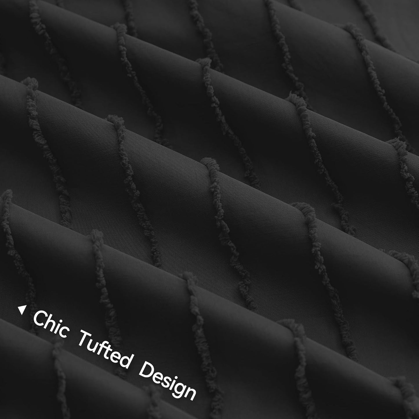 JELLYMONI Duvet Cover Queen Size Black - 3PCS Boho Striped Duvet Cover Set Polyester Tufted Bohemian Textured Comforter Cover with Corner Ties & Zipper Closure