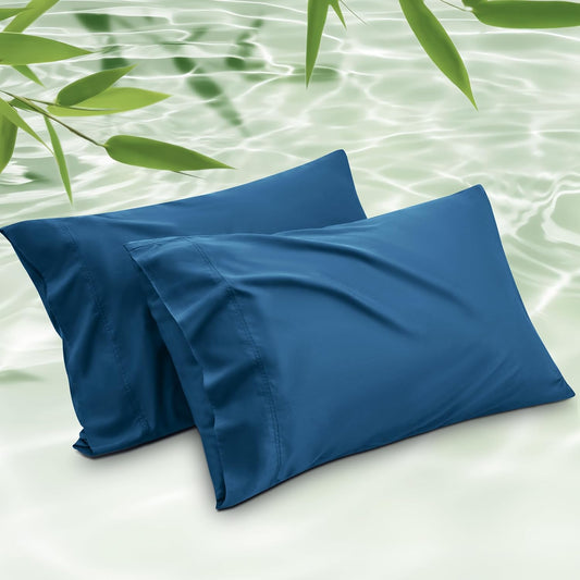 Bedsure Pillow Cases Standard Size, Cooling Pillow Cases, Rayon Derived from Bamboo Teal Blue Pillowcases Standard Set of 2, Breathable & Soft Bedding Pillow Cover with Envelope Closure, 20x26 Inches