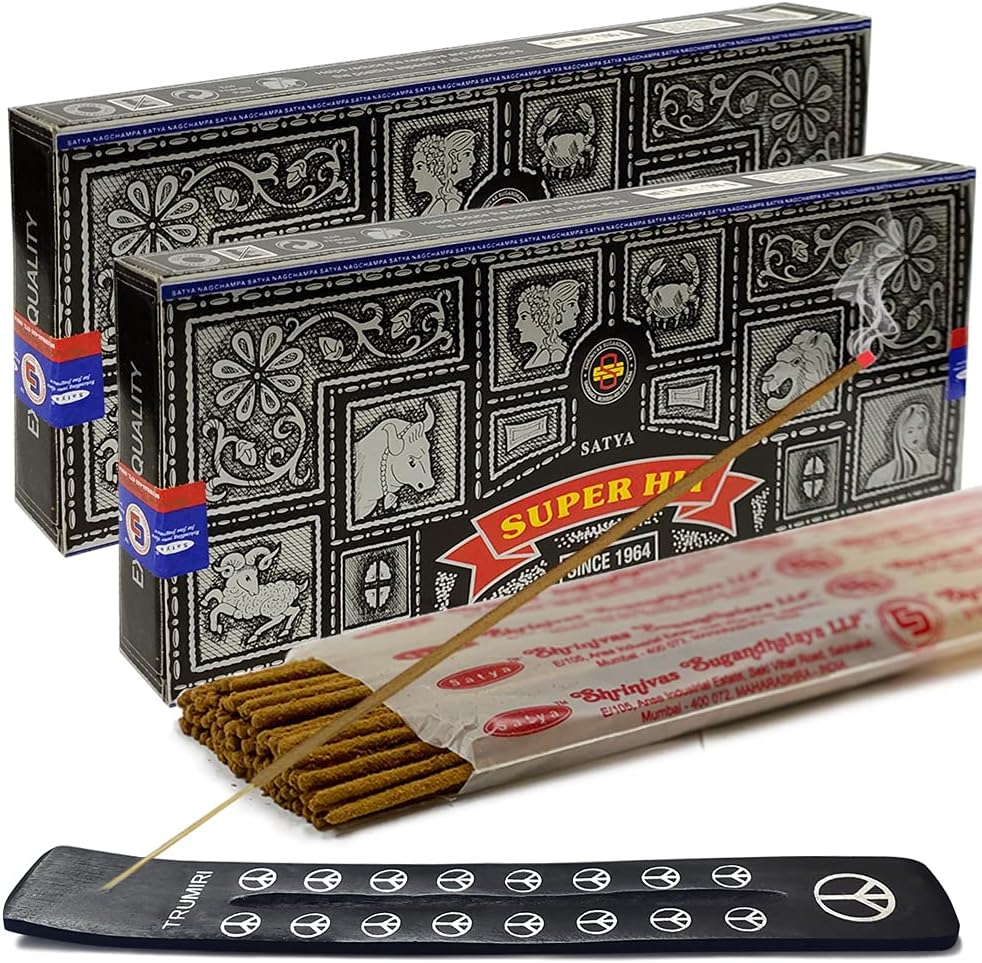 TRUMIRI Incense Stick Holder Bundle with Satya Super Hit 100g Incense Sticks - Pack of 2 (Approx 200 Sticks)