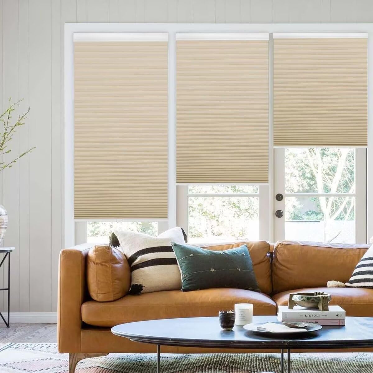 MYshade 1.5-Inch Cellular Cordless Light Filtering Shades,Thermal Insulating Noise Reducing Waterproof Blinds,Honeycomb Window Treatments for Indoor Light Control (Beige-29 W x 72" H)