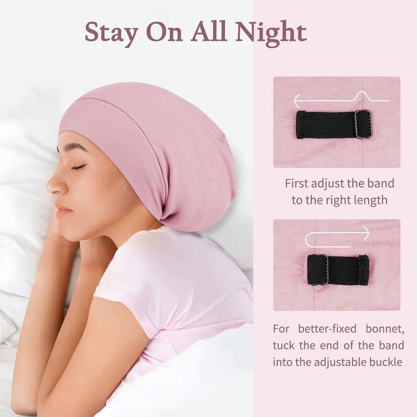 OLESILK Mulberry Silk Bonnet for Sleeping Women, Real Silk, Not Satin Pink