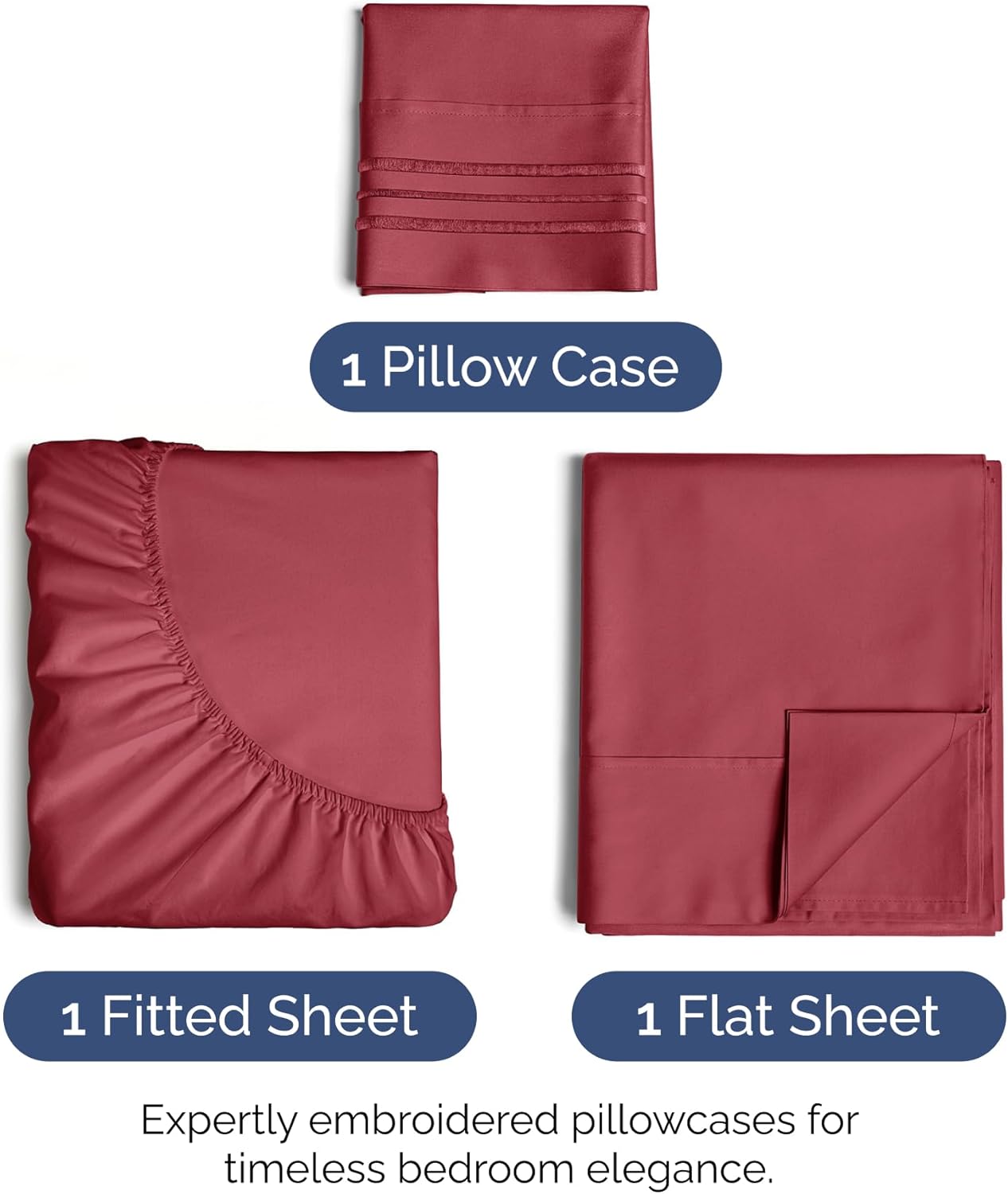 Twin XL Size 3 Piece Sheet Set - Extra Soft, Breathable & Cooling Sheets - Hotel Luxury Durable Bed Sheets for Women & Men - Deep Pockets, Easy-Fit & Wrinkle-Free Sheets - Berry Oeko-Tex Bed Sheet Set