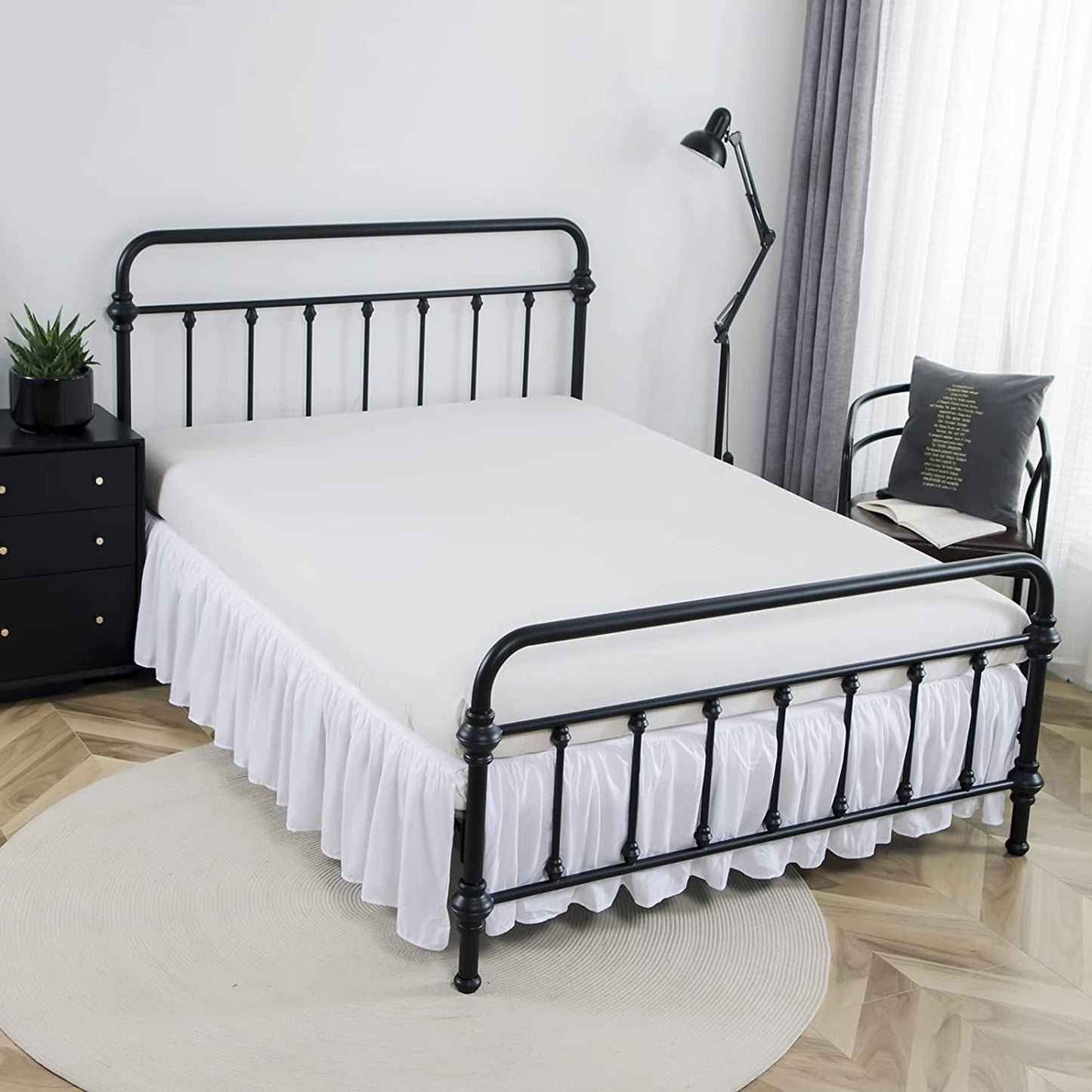 Bed Skirt Ruffled Bed Skirt with Split Corners, 18 Inch Drop Dust Ruffle Bed Skirts with Platform, White, Full Size