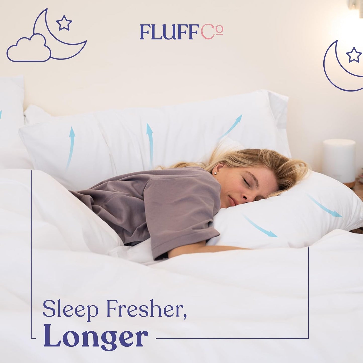 FluffCo Down Alternative Pillows Standard/Queen Size Set of 2 - Queen Bed Pillows for Sleeping - Made in USA - Cooling Surface and Machine Washable for Side, Back, and Stomach Sleepers - Gift for Home