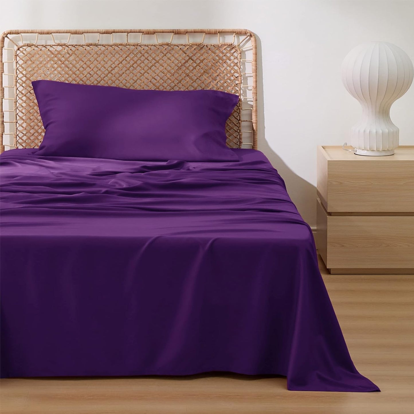 Bedsure Cooling Sheets Twin, Rayon Derived from Bamboo, Breathable & Soft Twin Sheets Set, Deep Pocket Up to 16 Inches, Hotel Luxury Silky Bedding for Hot Sleepers, Plum
