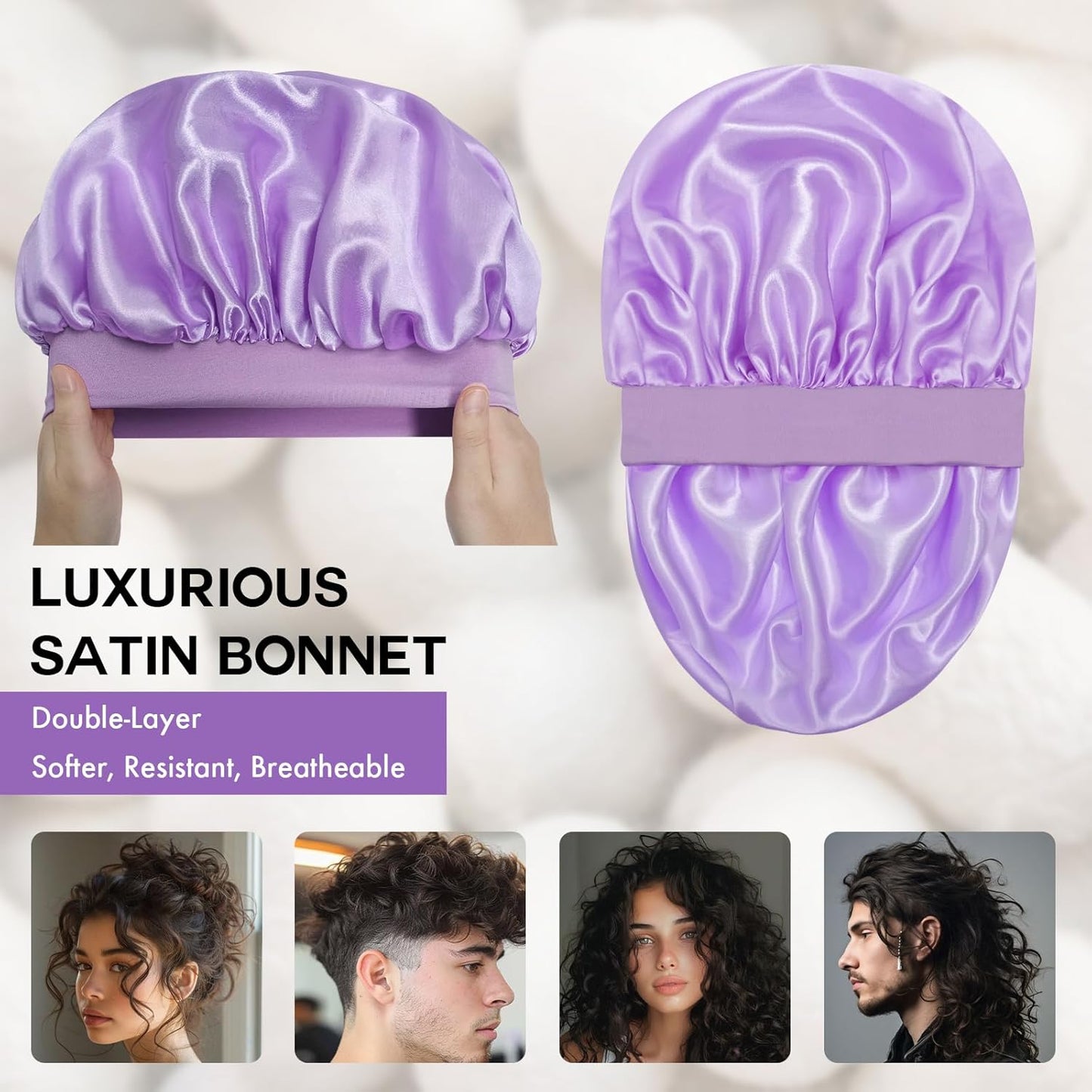 Satin Silk Bonnet for Sleeping, Double Layer Silk Sleep Cap for Men & Women, Soft Satin Lined Bonnet for Curly Hair