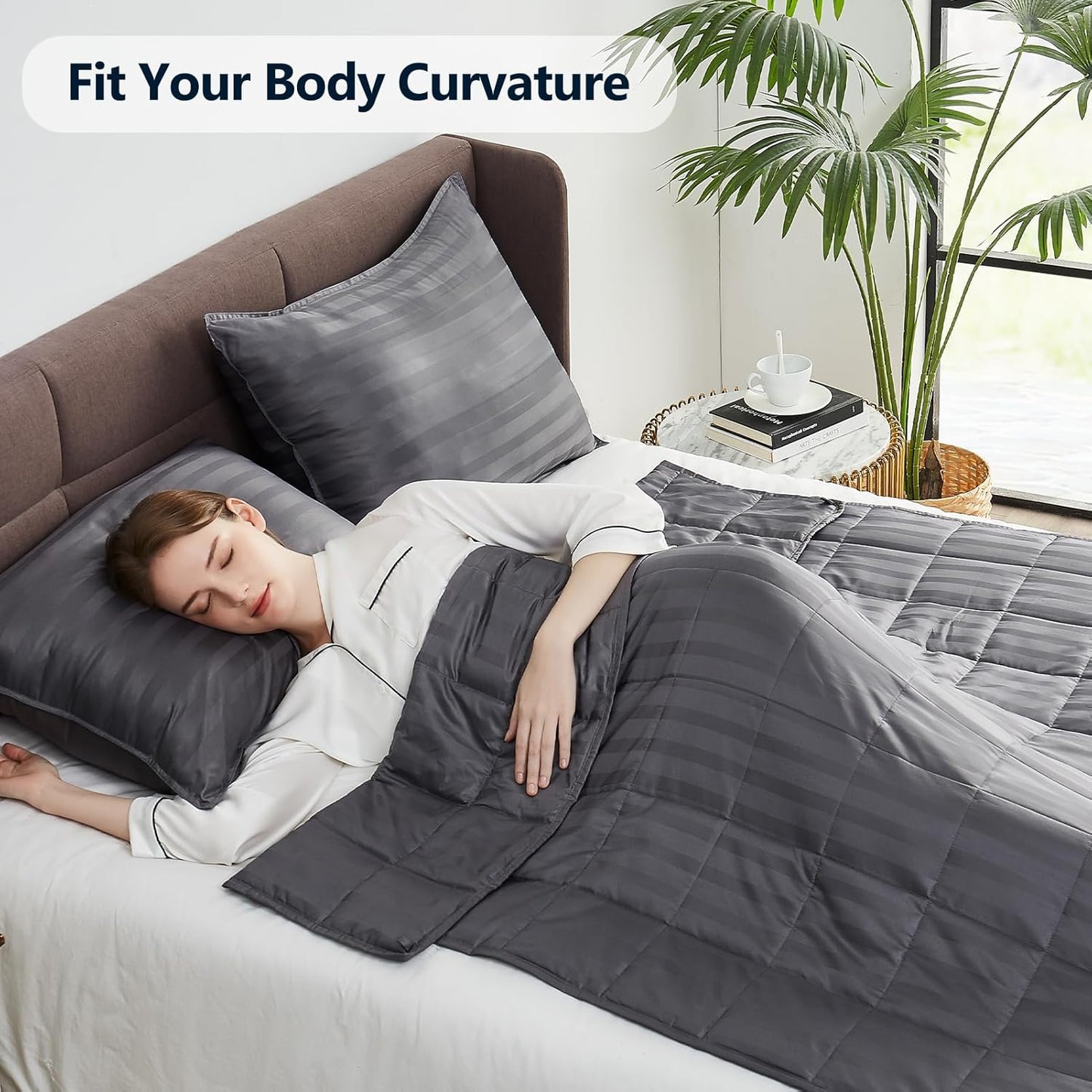 Weighted Blanket Queen/King Size (80"x87" 17lbs),Ultra Soft and Cozy Cooling Weighted Blanket for Adult,Heavy Blanket with Machine Washable Soft Blanket, Stripe Grey
