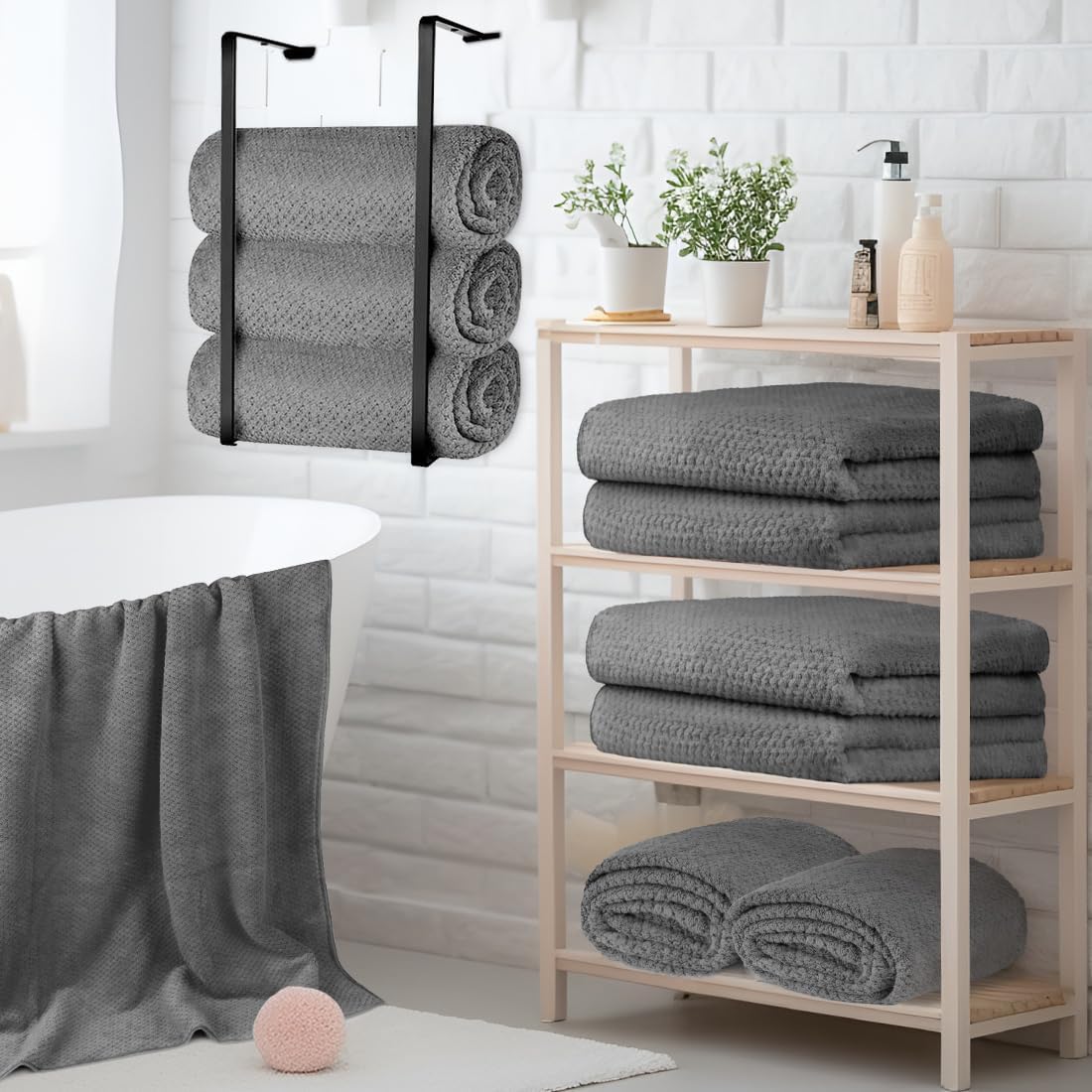 HOMEXCEL 6 Pack Bath Towel Set, (24 x 48 Inches) Microfiber Ultra Soft Highly Absorbent Bath Towels, Lightweight and Quick Drying Towels for Hotel, Bathroom, Spa and Beauty Parlor, Grey