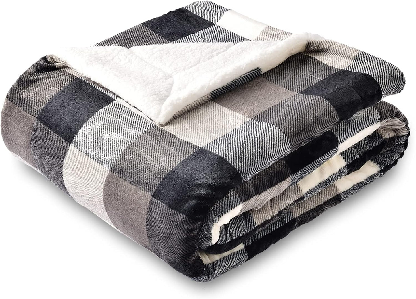 SOCHOW Buffalo Plaid Sherpa Fleece Throw Blanket, Double-Sided Checkered Super Soft Luxurious Bedding Blanket 50 x 60 inches, Black/White