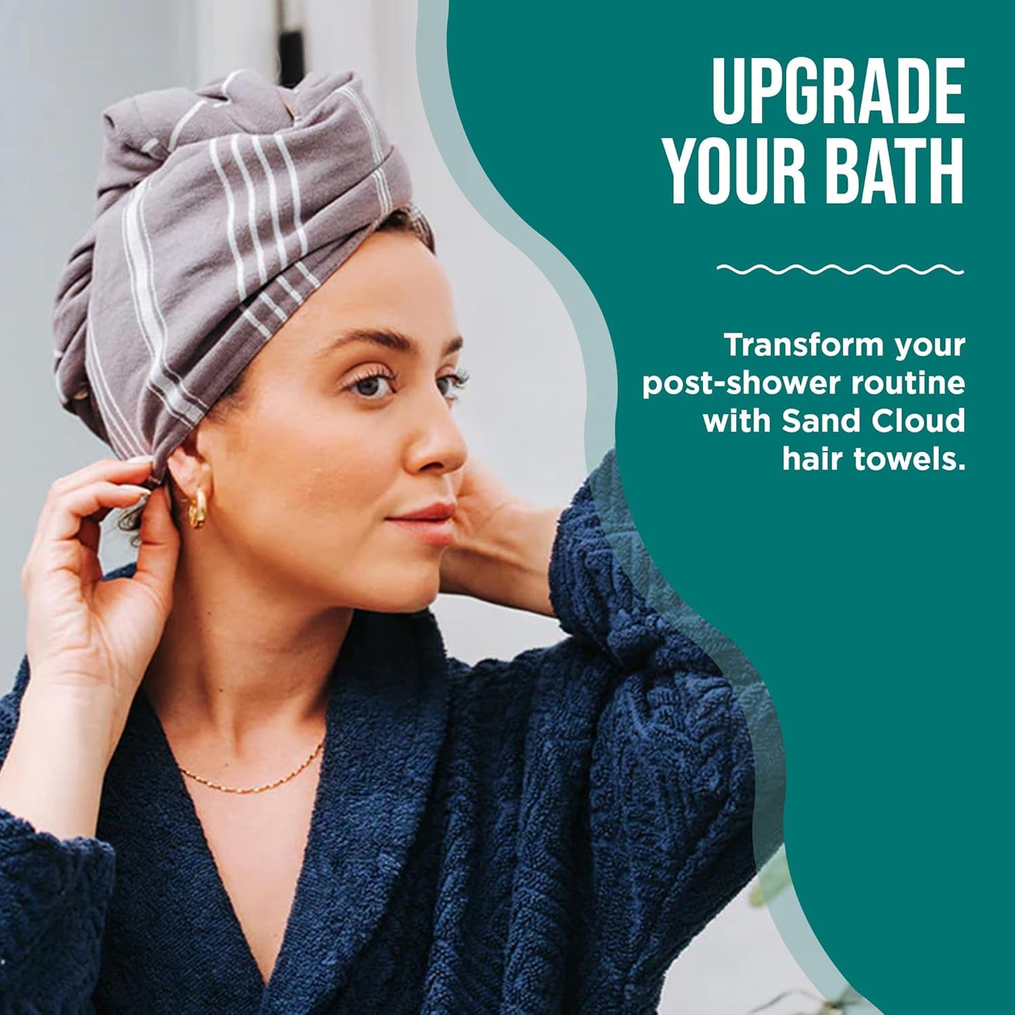 Sand Cloud Hair Towel Wrap for Women & Men, (Slate Blue, Classic) - 100% Turkish Cotton Quick Hair Drying Towel Wrap - Absorbent Half Terry Weave Hair Plop Head Towel Wrap with Binding Edge