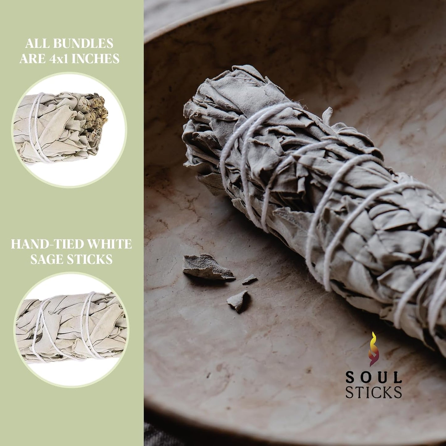 SOUL STICKS 4 Inch 100 Pack Organic White Sage Smudge Smudging Sticks | Cleansing and Negative Energy, Good Energy Meditation & Smudging Rituals | Sustainably Sourced California White Sage Bundle