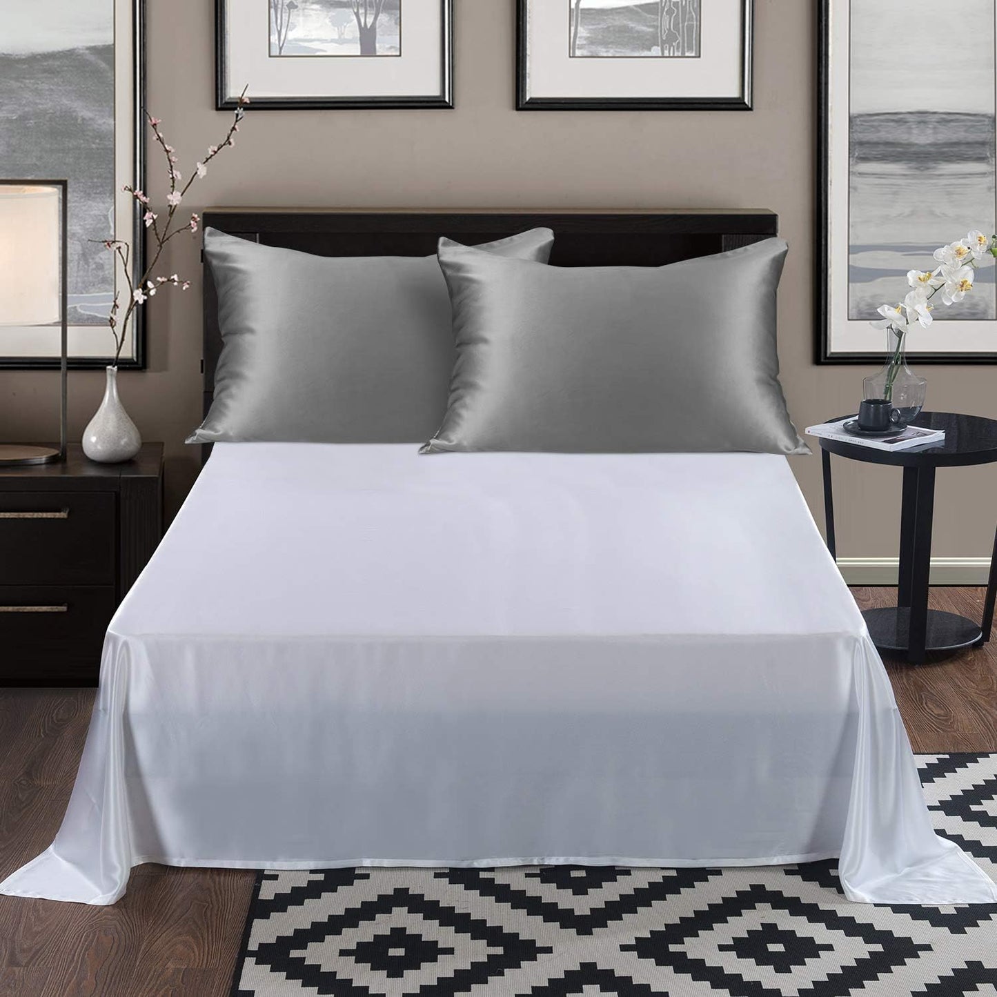 ALASKA BEAR Natural Silk Pillowcase, Hypoallergenic, 19 Momme, 600 Thread Count 100 Percent Mulberry Silk, King Size with Hidden Zipper (1pc, Iron Grey)