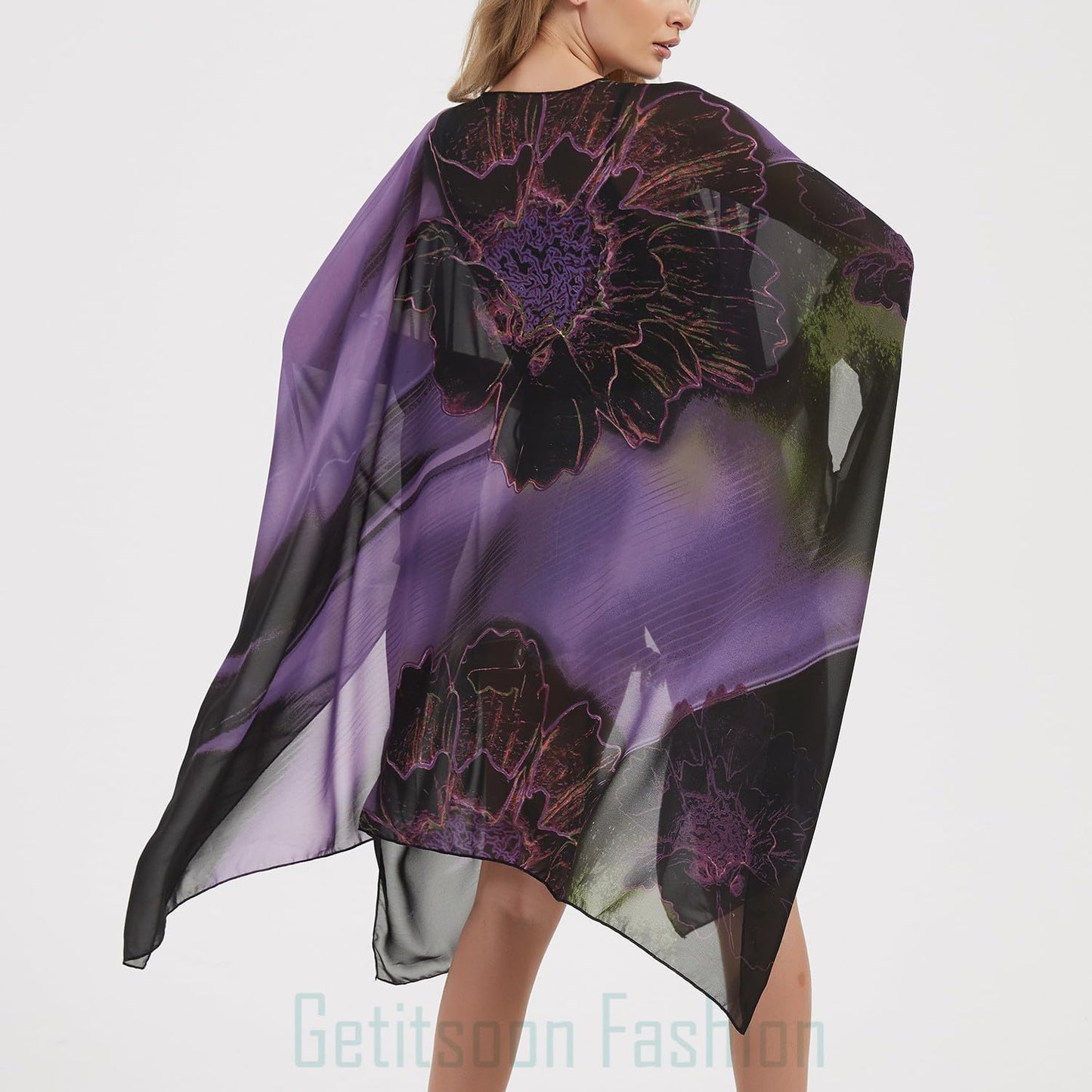 Women's Bohemian Floral Chiffon Beach Cover up Swimsuit Kimono Summer Swimwear Cardigans