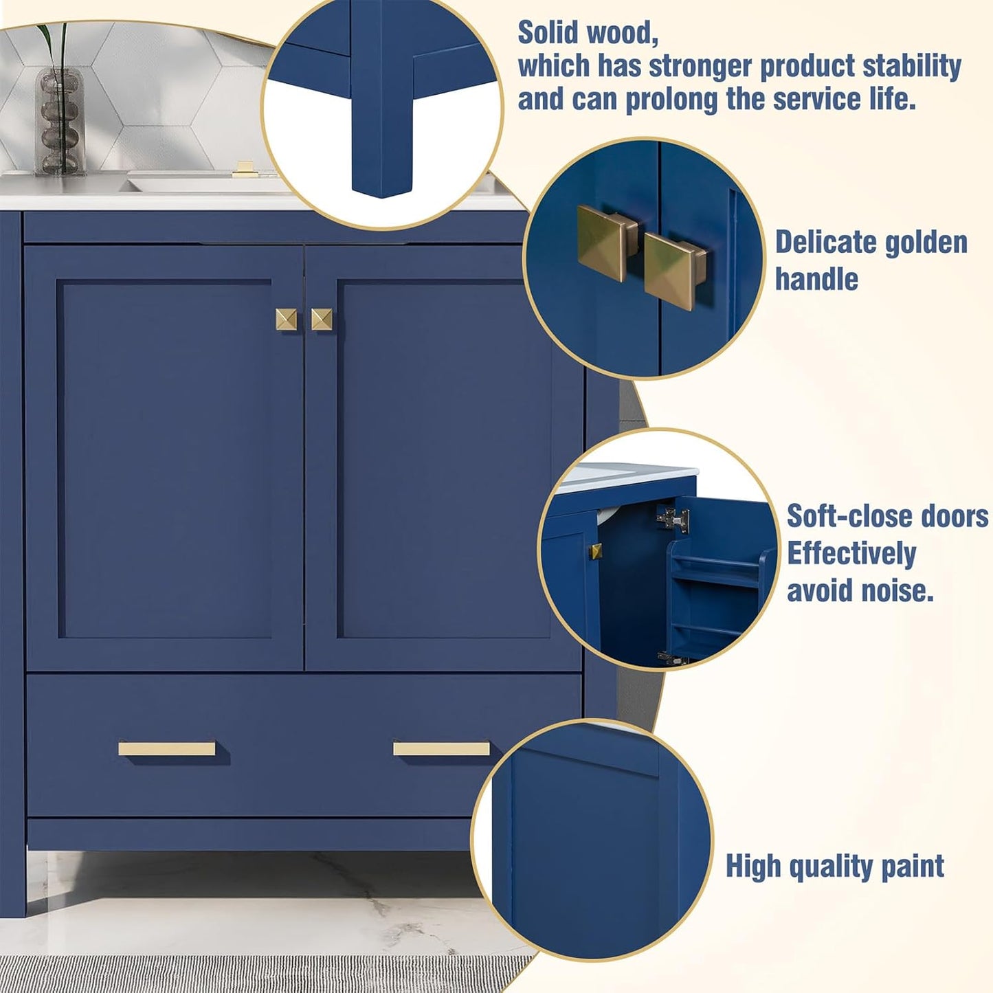 60" Bathroom Vanity Set with Double Vanities, Double Ceramic Sinks, Storage Shelf, Soft Closing Doors, Divided Drawers (Mirror not Included), Large Bathroom Vanity Sink Set (Blue)