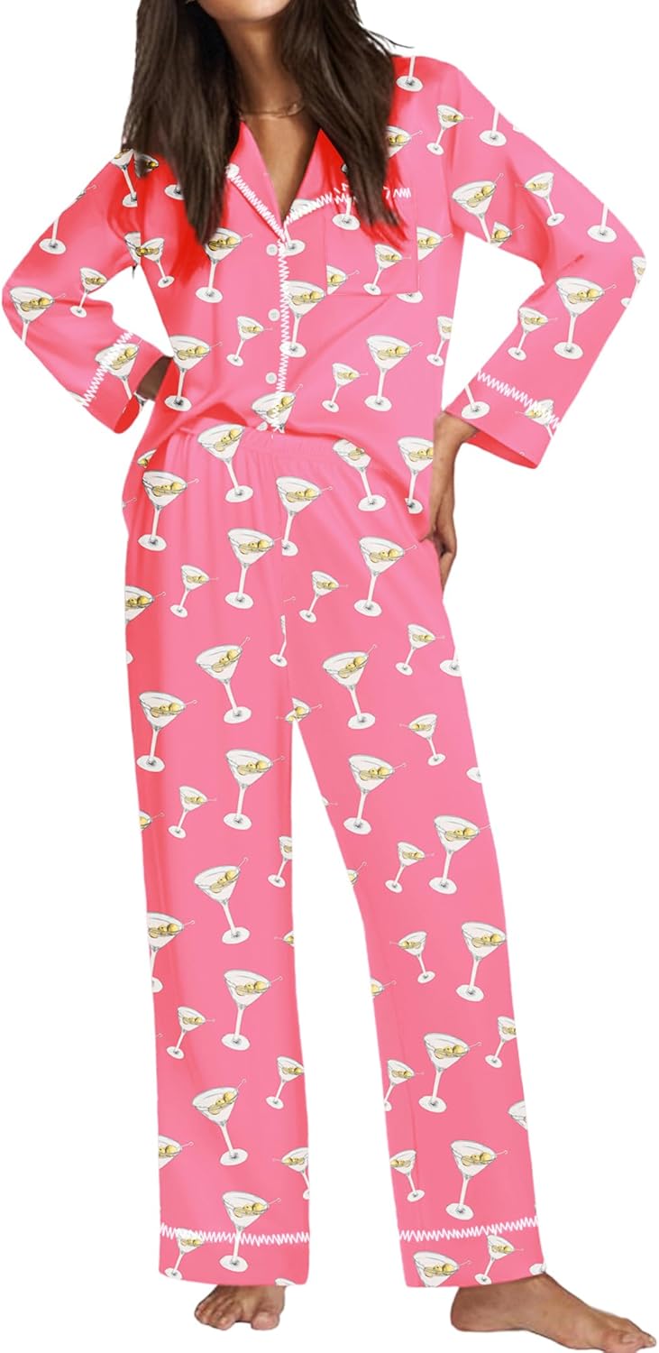 Ekouaer Satin Pajama Set for Women Silky Sleepwear Long Sleeve Top and Pants Button Down Pjs Lounge Set