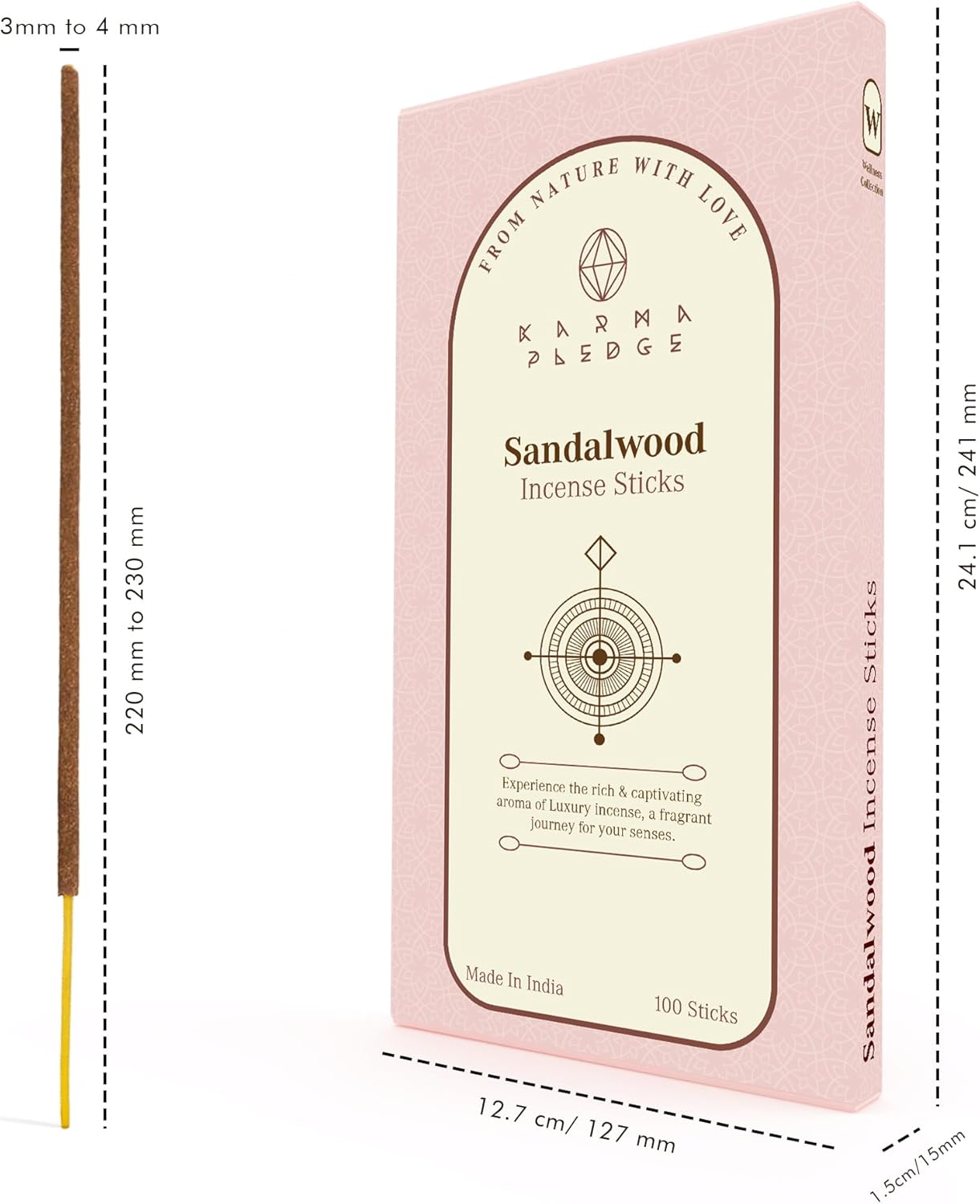 Sandalwood Incense Sticks Hand Dipped 100 Sticks with Natural Herbs & Aromatic Ingredients, Burn Time 45 to 60 Minutes, Incense for Positivity, Yoga, Meditation, Relaxation, Gift for Women