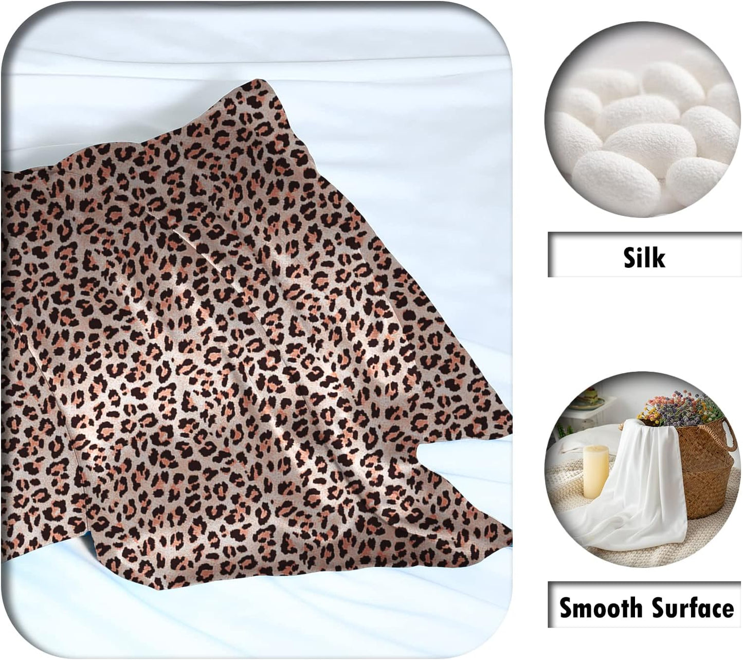 Mulberry Silk Pillowcase for Hair and Skin King Size Leopard Print Silk Pillow Cases with Zipper Soft Breathable Smooth Cooling Silk Pillow Covers for Sleeping (Taupe Leopard,20"X 36",1Pcs)