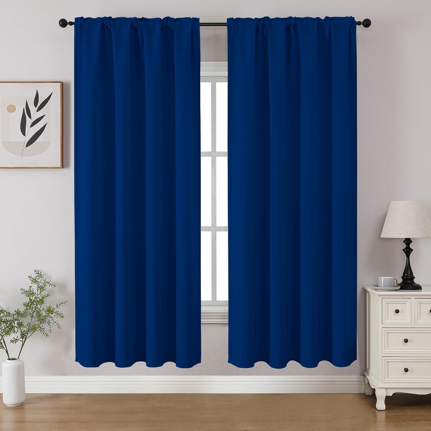 CUCRAF Royal Blue Blackout Curtains 63 inch Length 2 Panels Set, Rod Pocket Room Darkening Drapes for Bedroom Living Room, Insulated Thermal Light Blocking Window Curtain (W52 x L63 Inch)