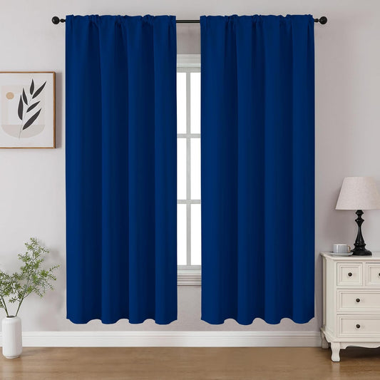 CUCRAF Royal Blue Blackout Curtains 63 inch Length 2 Panels Set, Rod Pocket Room Darkening Drapes for Bedroom Living Room, Insulated Thermal Light Blocking Window Curtain (W52 x L63 Inch)