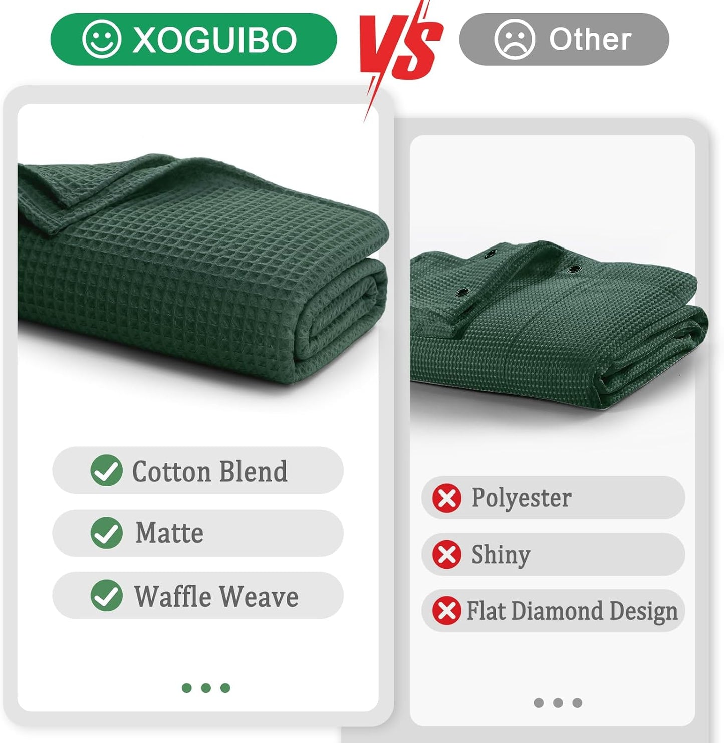 Stall Waffle Shower Curtain - Dark Green Cotton Fabric Texture Heavyweight Shower Curtain for Narrow Bathroom,Washable,60Wx72L