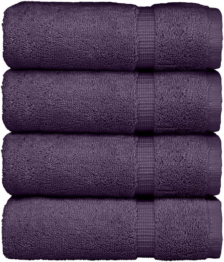 Luxury Hotel & Spa Ultra Soft Hand Towels 100% Turkish Cotton - Plum - Set of 4