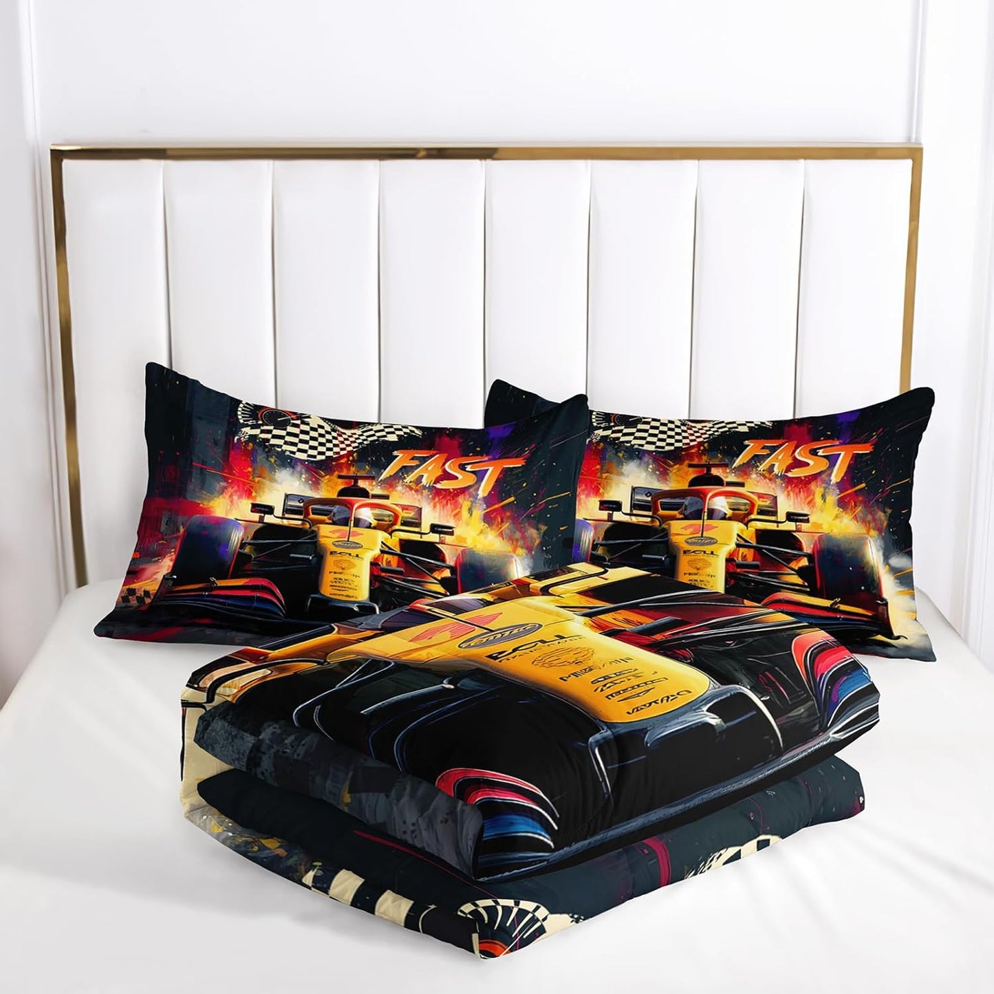 F1 Race Car Comforter Set Full for Boys，Boys Full Size Bedding Set Race Car，with 1 Comforter with 2 Pillow Case，F1 Race Car Themed Bedroom Decor