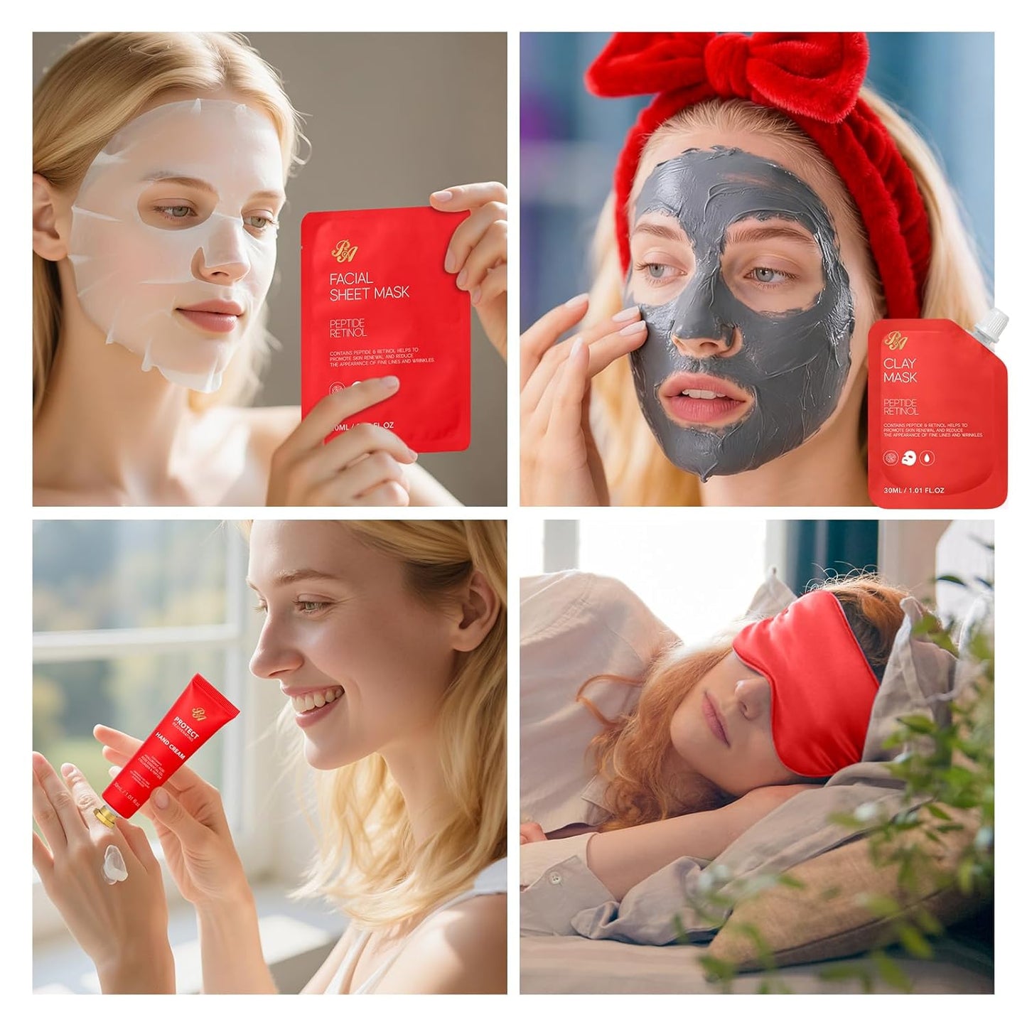 Christmas Gifts for Women, Red Rose 33 Pcs Spa Bath & Body Gift Set, Face Sheet Mask Skin Care, Hydrogel Mask, Lip Gloss, Cosmetic Bag, Face Serum, Necklace, Cleanser, Gua Sha, Mother Day, Birthday
