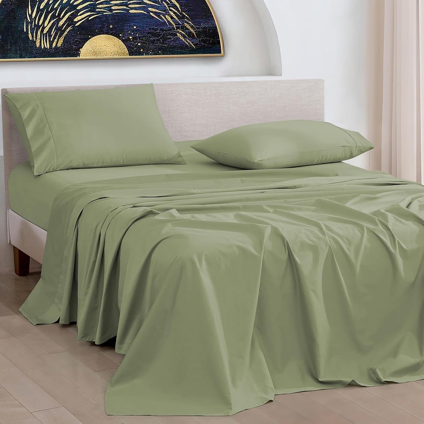 URBANHUT 1000 Thread Count California King Size Egyptian Cotton Sheets, Long Staple Soft & Breathable, 4 Pc Bed Sheet Sets for Cal King Bed, Luxury Hotel Sateen Sheets Fits 16" Deep Pocket - Sage