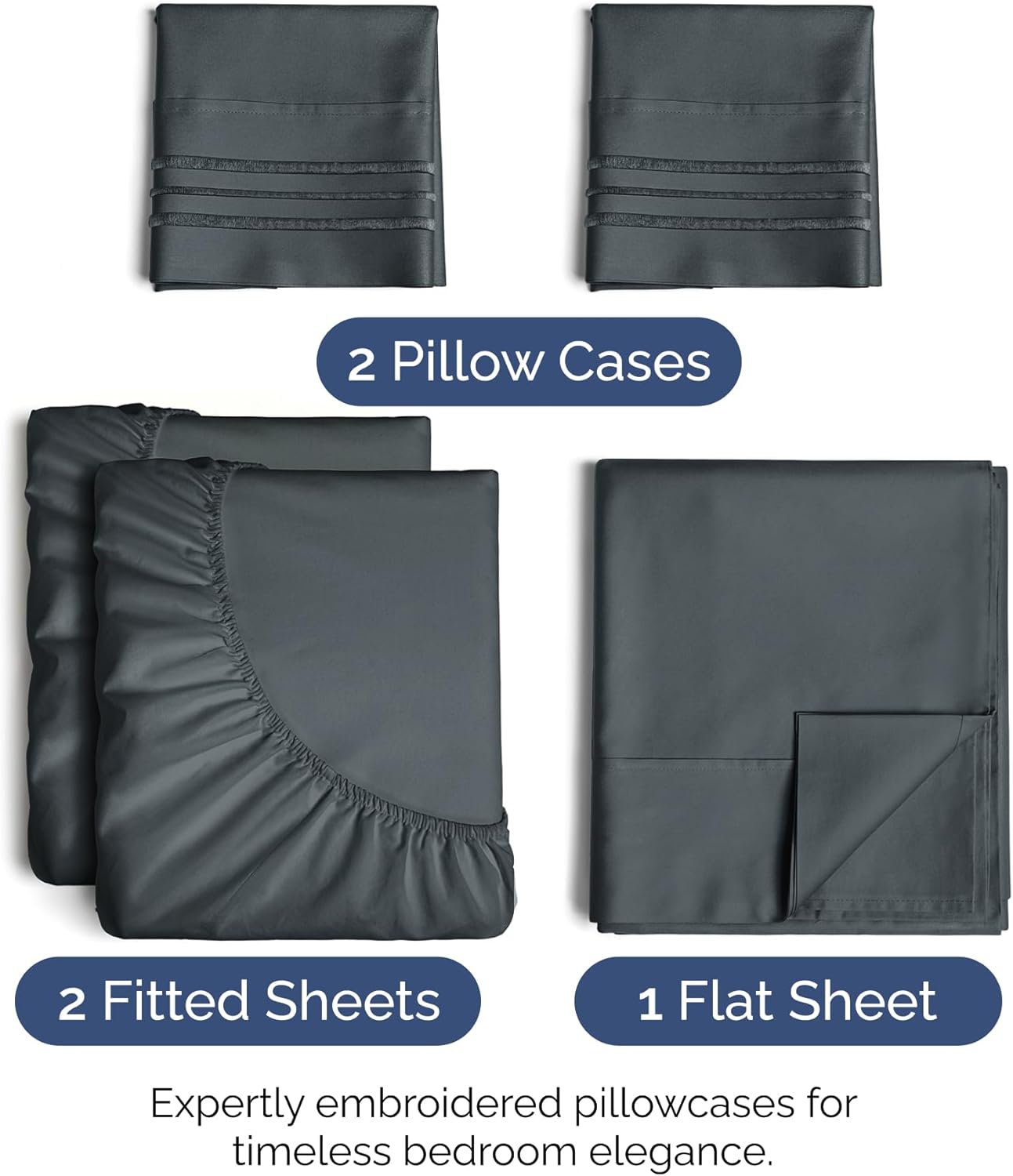 Split King Size 5 Piece Sheet Set - Extra Soft, Breathable And Cooling Sheets - Hotel Luxury Bed Sheets for Women & Men - Deep Pockets, Easy-Fit & Wrinkle-Free Sheets - Slate Blue Oeko-Tex Bed Sheets